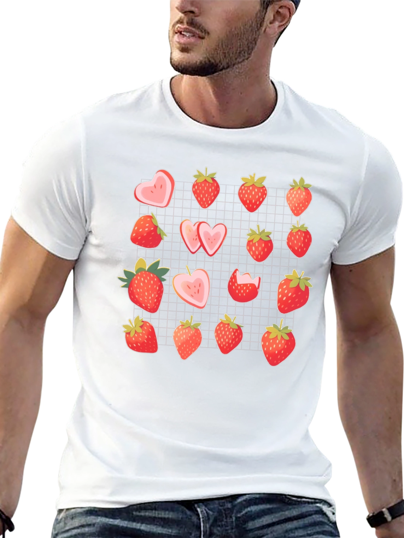 Strawberry Pattern Black T-Shirt