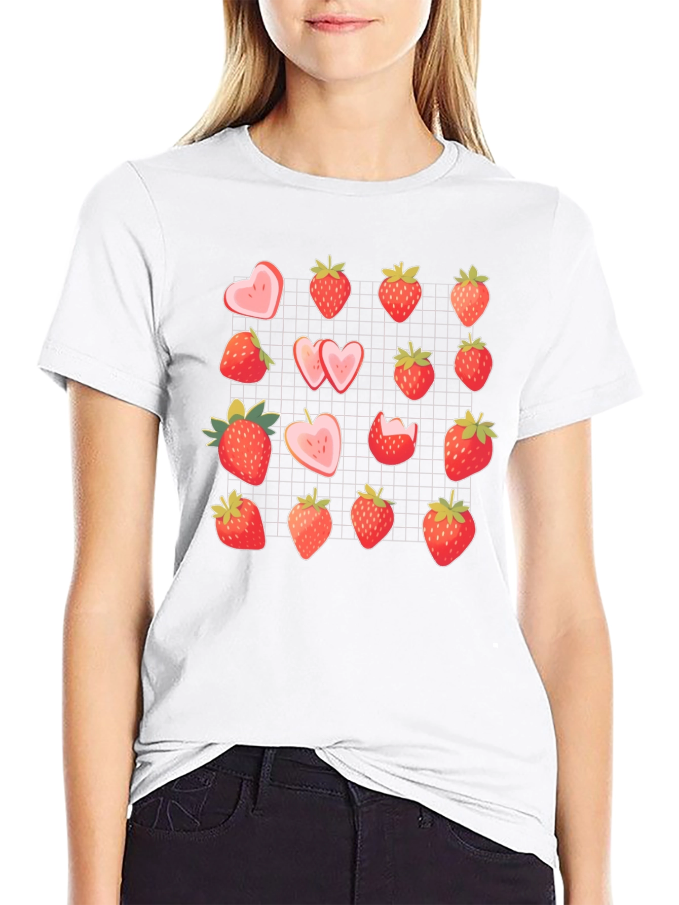 Strawberry Pattern Black T-Shirt