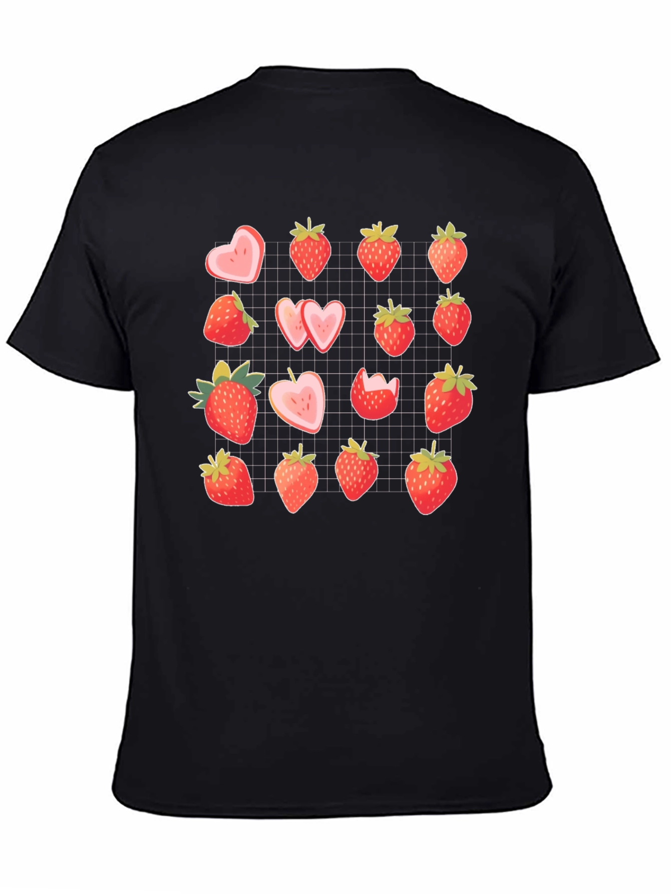 Strawberry Pattern Black T-Shirt