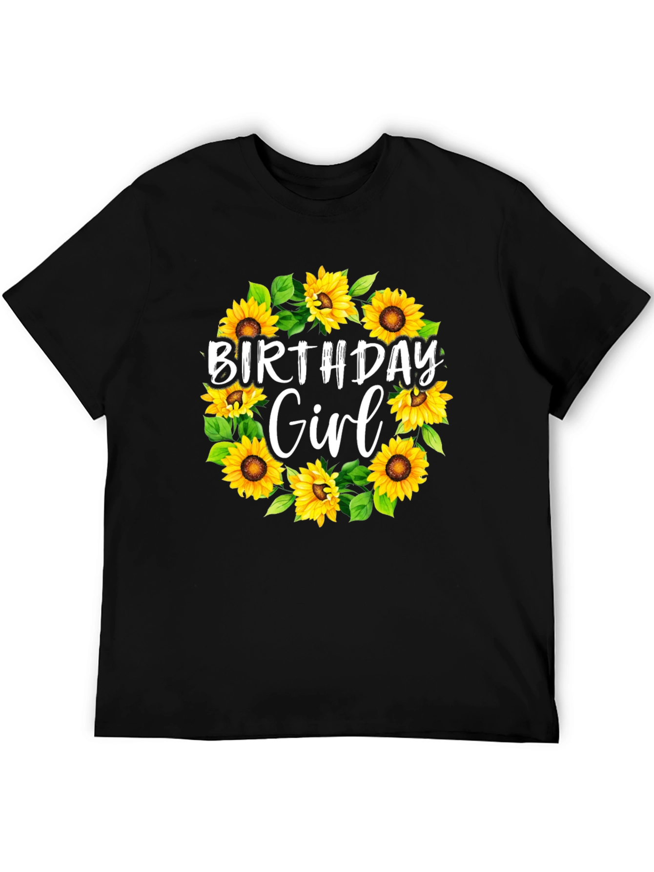 Birthday Girl Sunflower Wreath Black T-Shirt