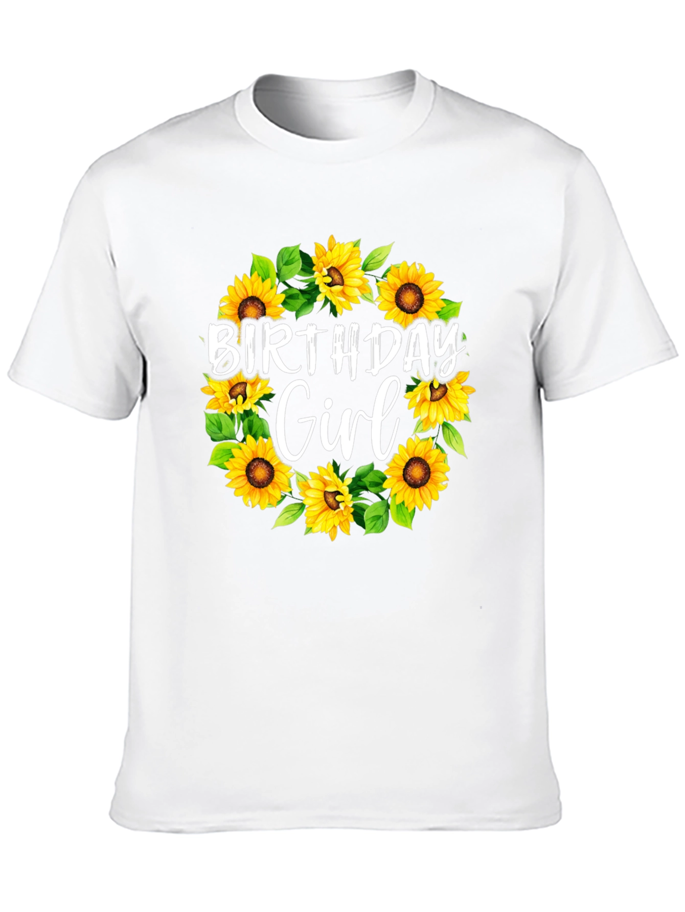 Birthday Girl Sunflower Wreath Black T-Shirt