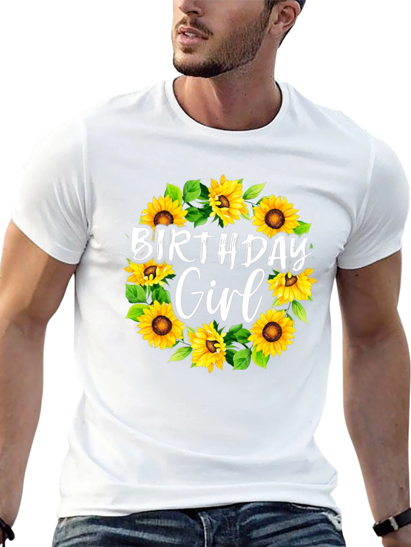 Birthday Girl Sunflower Wreath Black T-Shirt