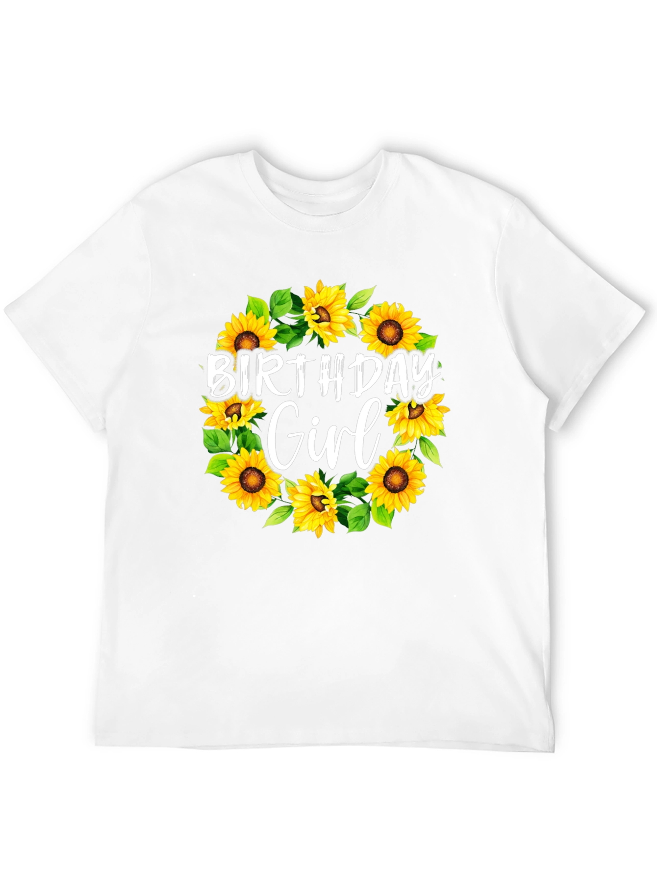 Birthday Girl Sunflower Wreath Black T-Shirt