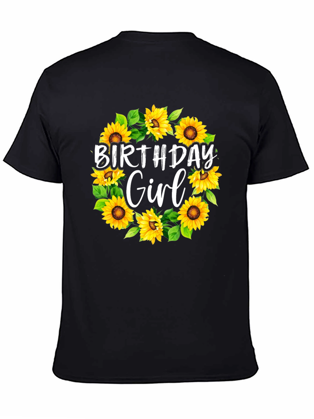Birthday Girl Sunflower Wreath Black T-Shirt