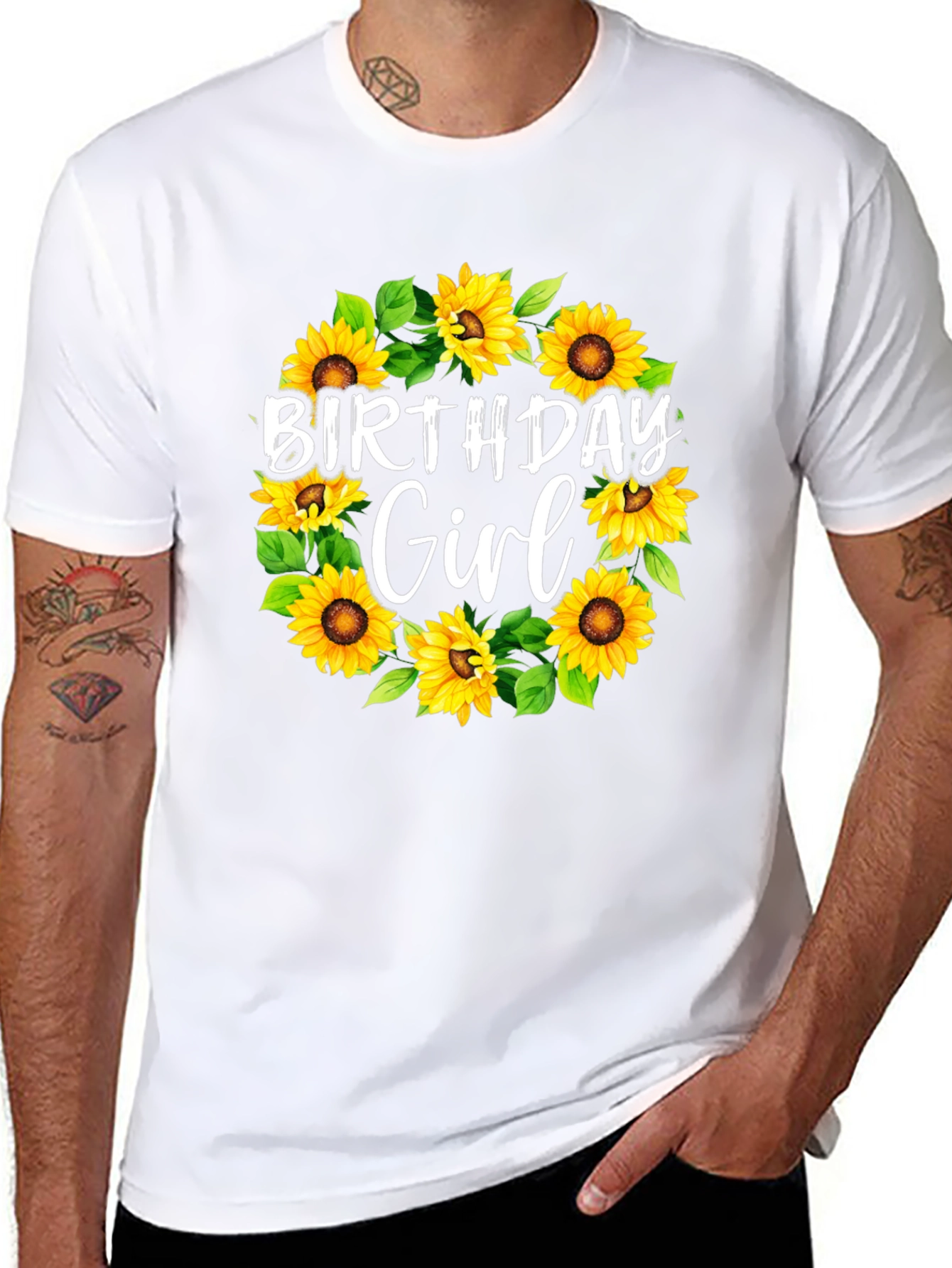 Birthday Girl Sunflower Wreath Black T-Shirt
