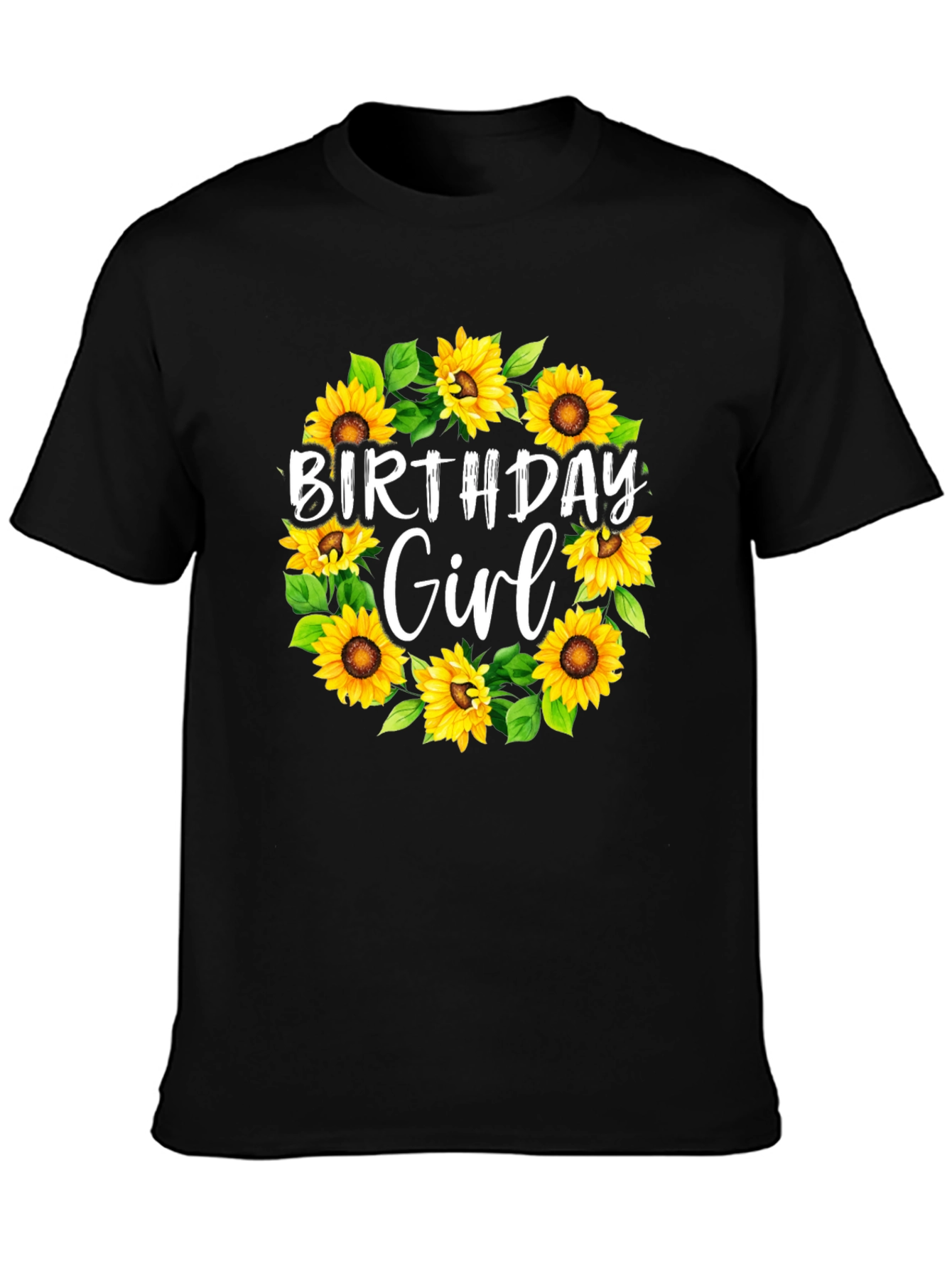 Birthday Girl Sunflower Wreath Black T-Shirt