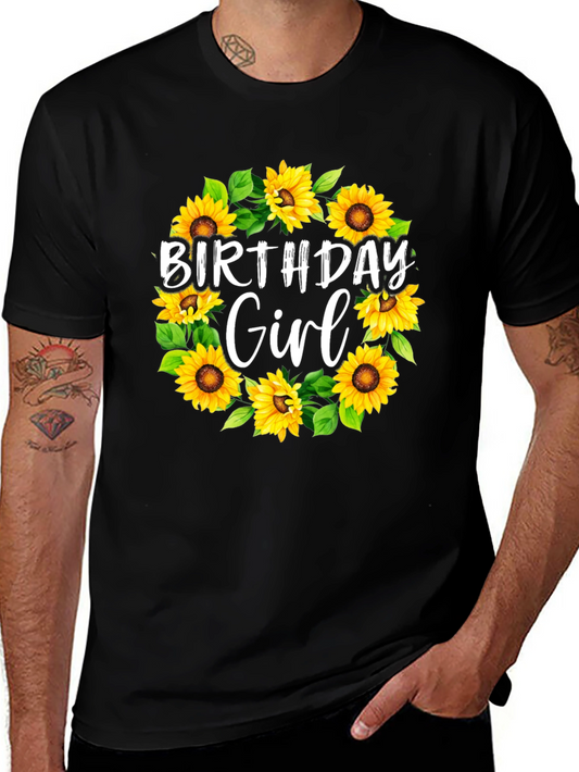 Birthday Girl Sunflower Wreath Black T-Shirt