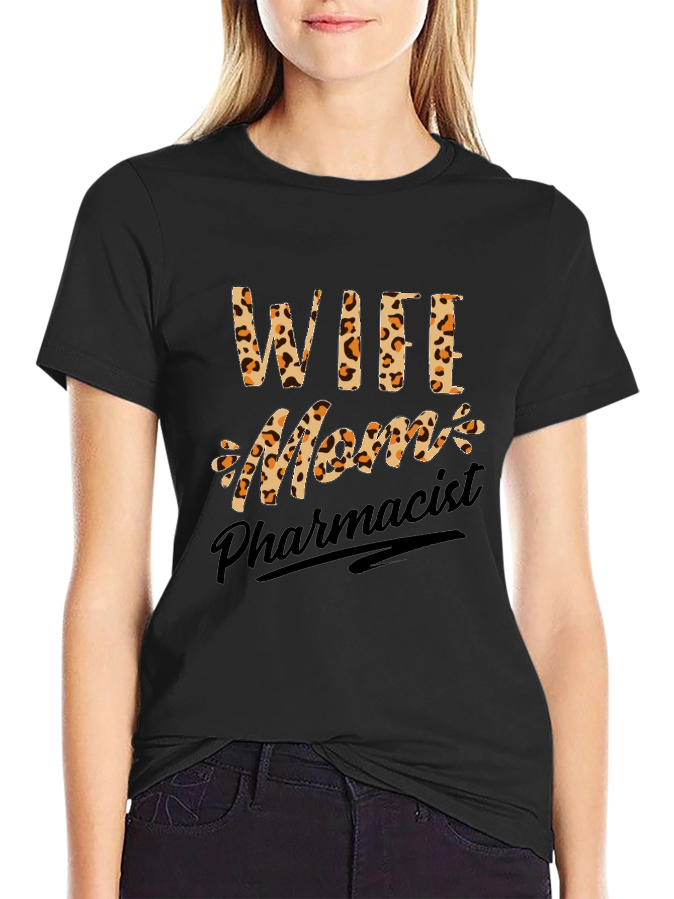 Wife Mom Pharmacist Leopard Print Graphic T-Shirt