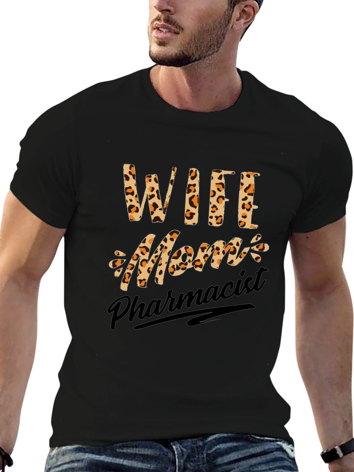 Wife Mom Pharmacist Leopard Print Graphic T-Shirt