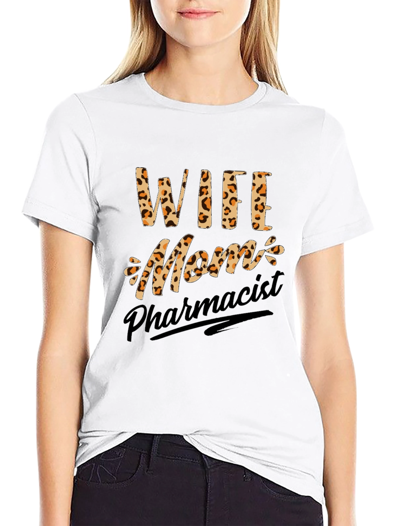Wife Mom Pharmacist Leopard Print Graphic T-Shirt