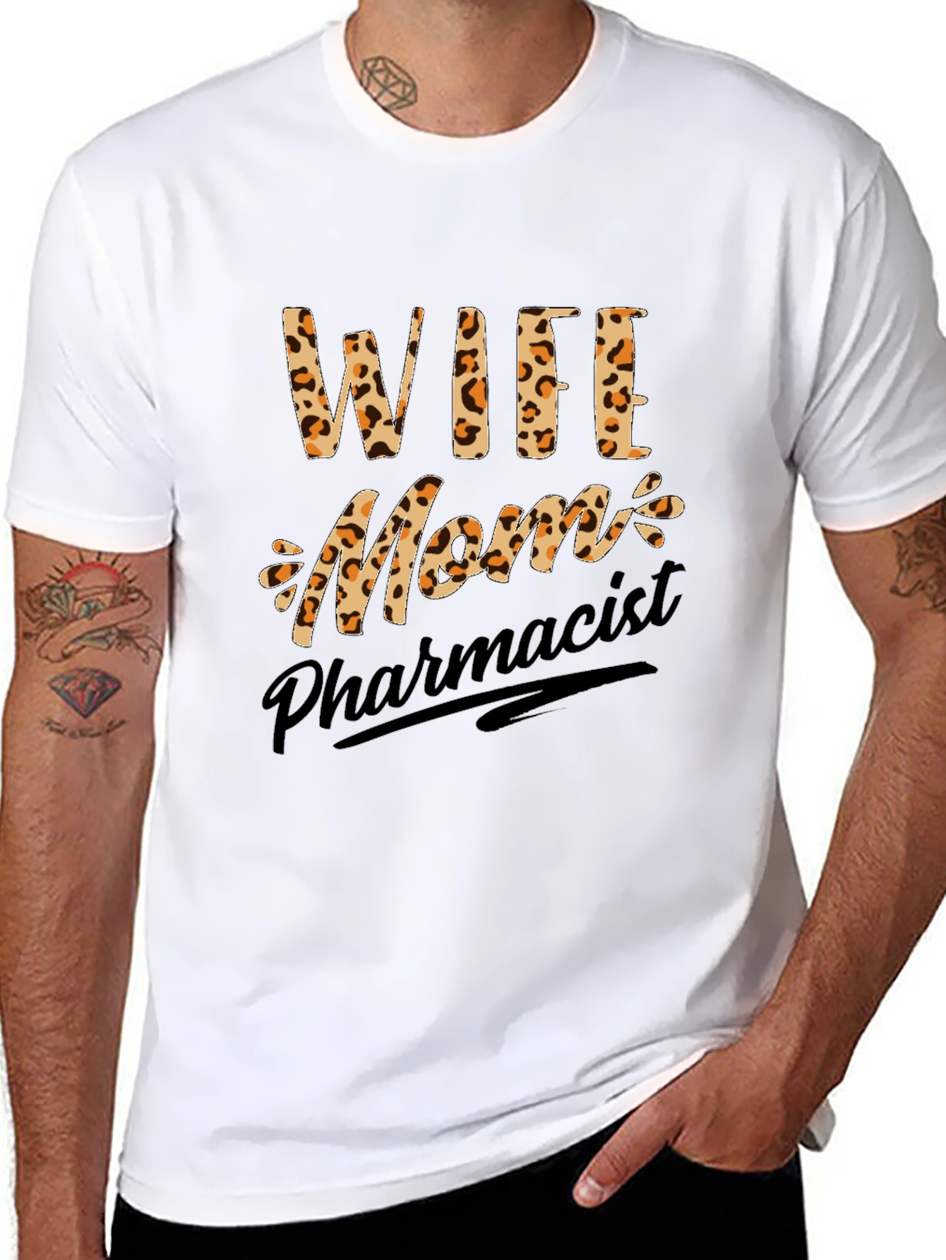 Wife Mom Pharmacist Leopard Print Graphic T-Shirt