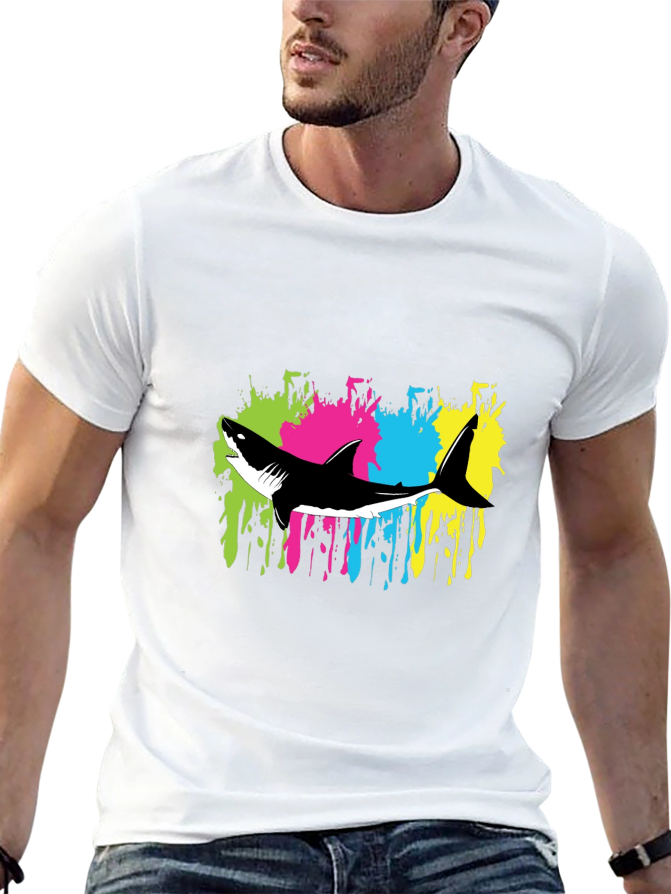 Shark Splash Graphic Tee - Trendy Mens Black T-Shirt