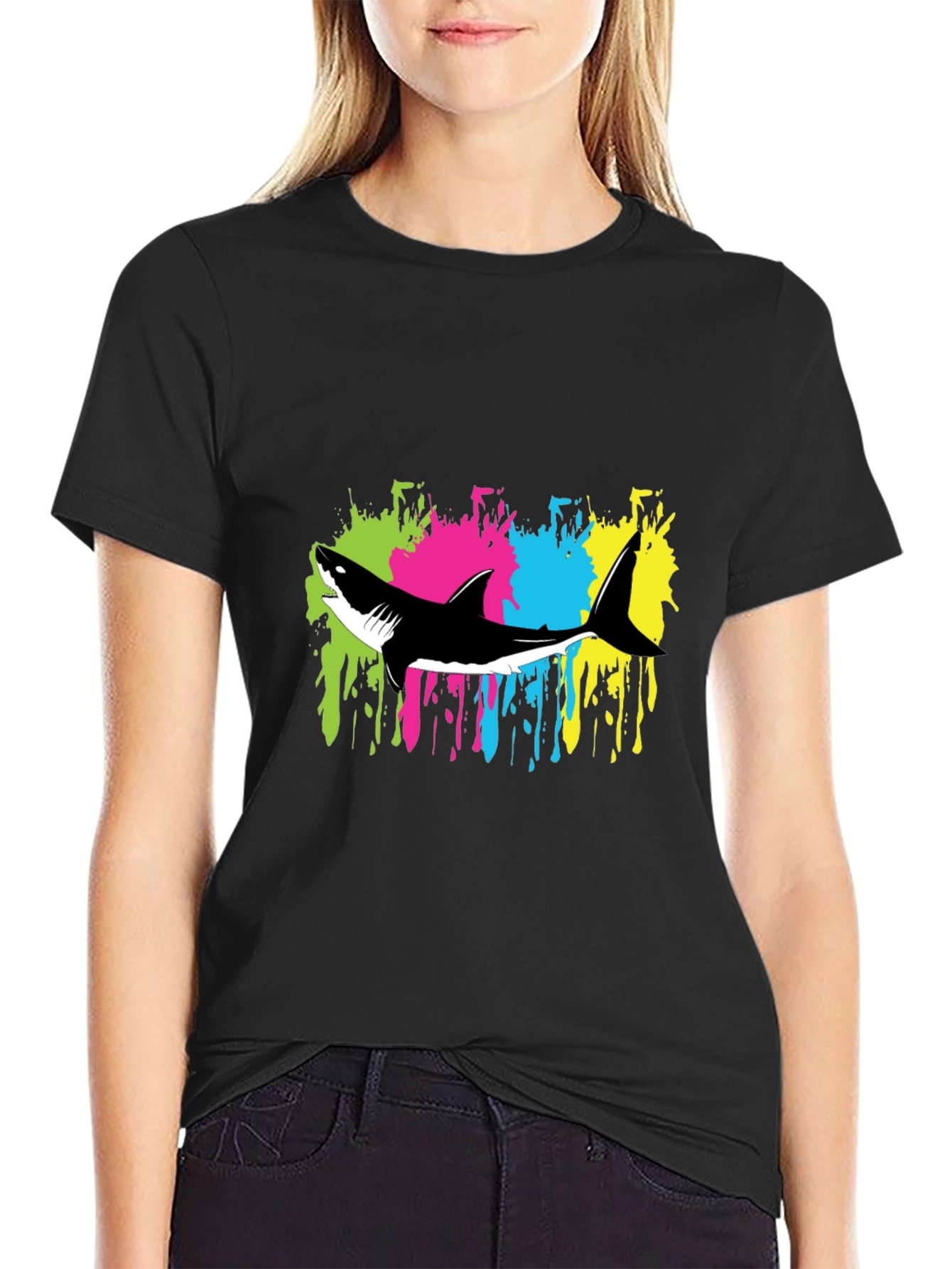 Shark Splash Graphic Tee - Trendy Mens Black T-Shirt