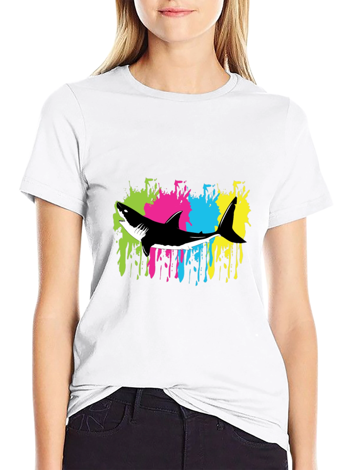 Shark Splash Graphic Tee - Trendy Mens Black T-Shirt