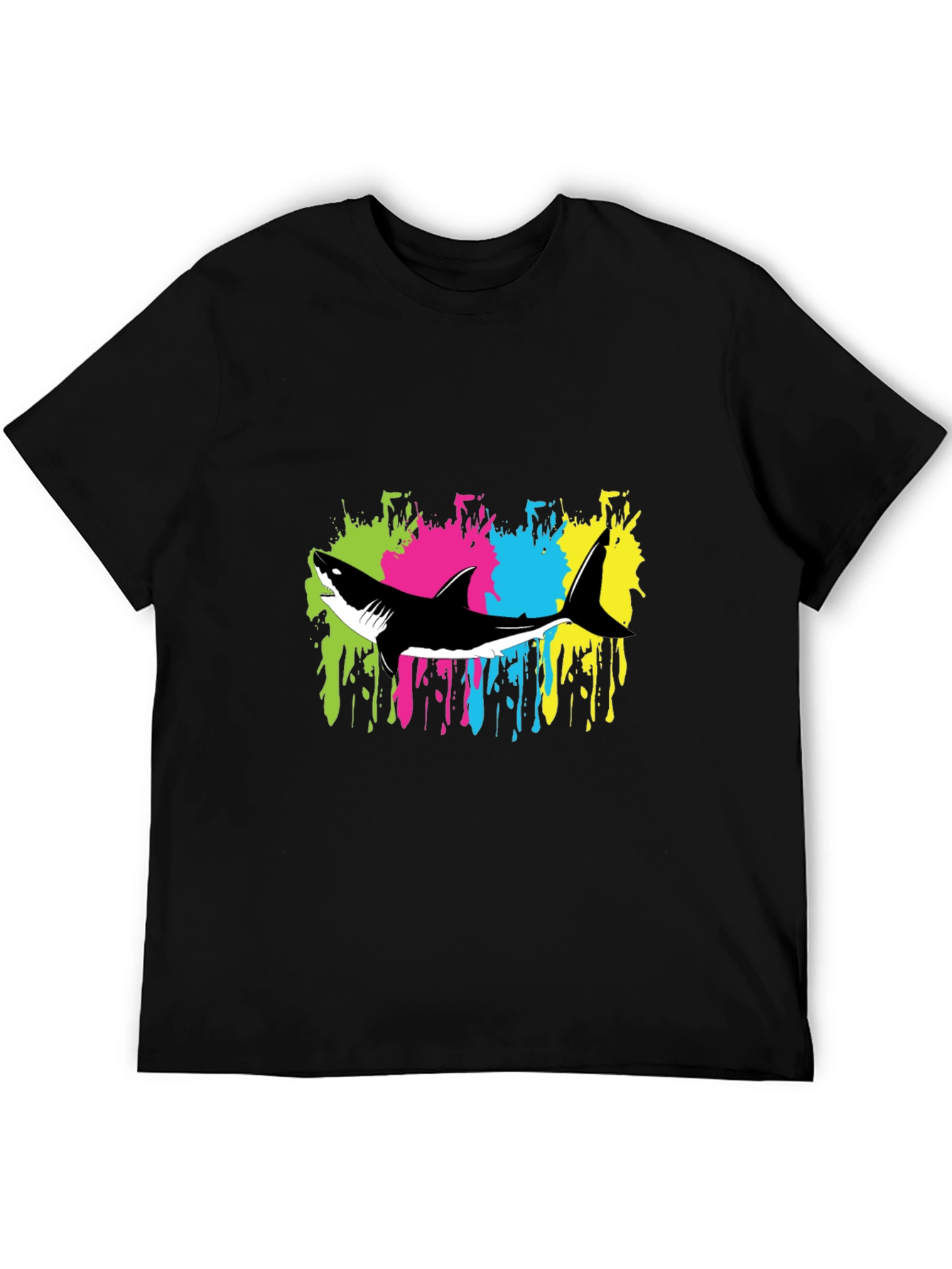 Shark Splash Graphic Tee - Trendy Mens Black T-Shirt