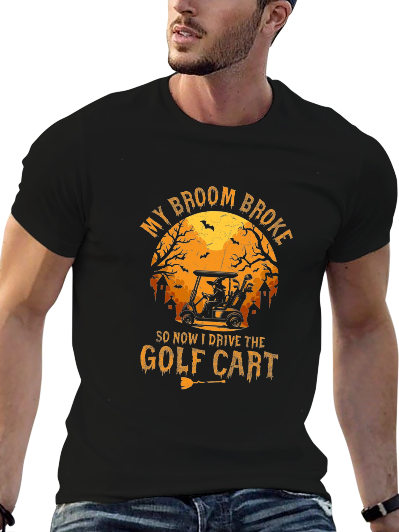 Halloween Golf Cart T-Shirt - My Broom Broke!