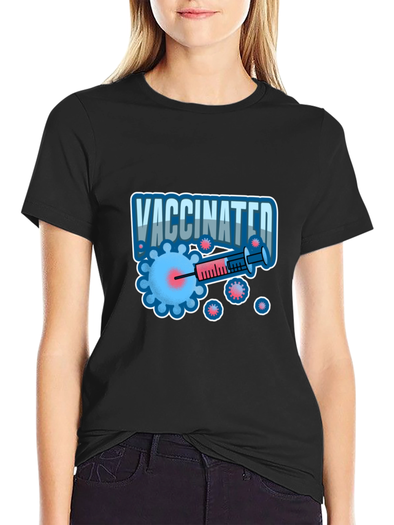 Vaccinated Graphic T-Shirt - Black Crew Neck