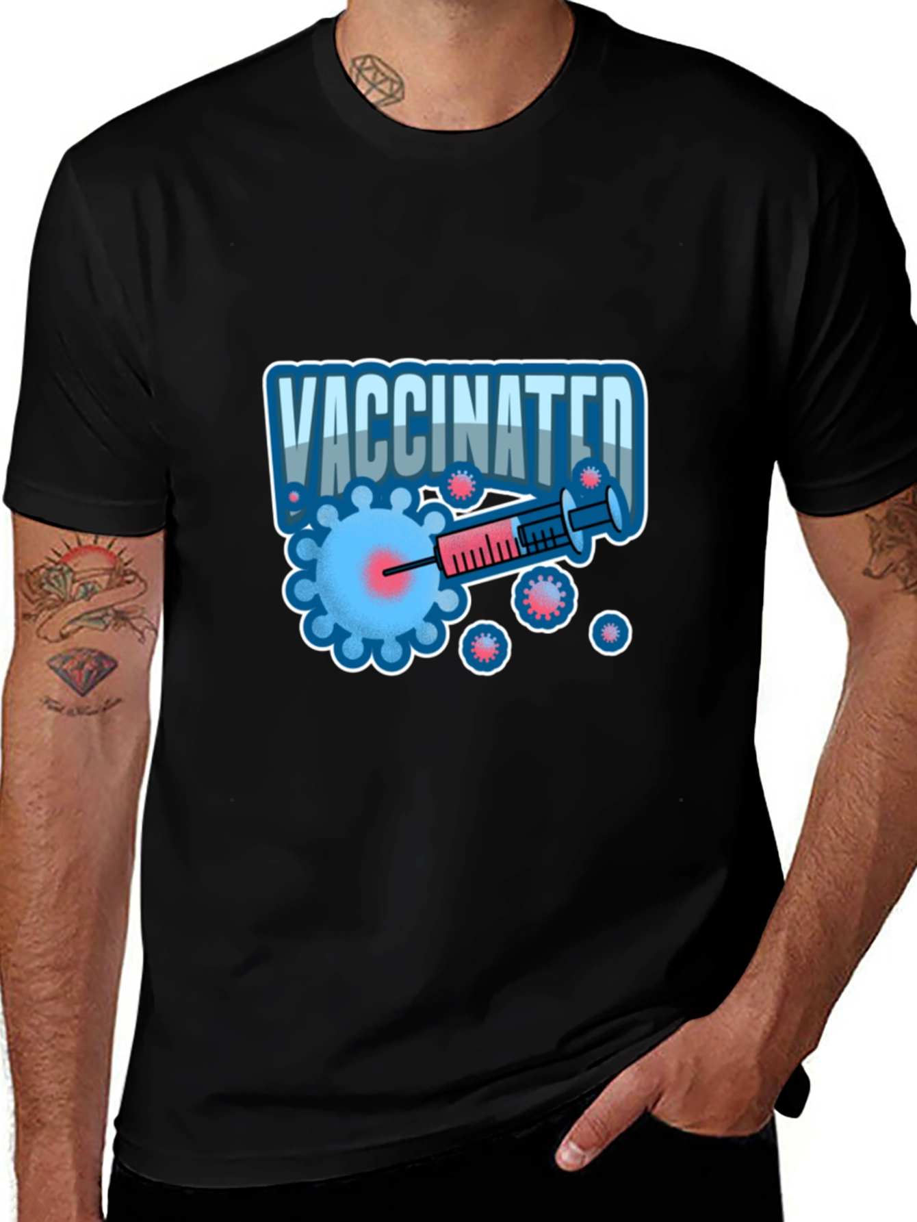 Vaccinated Graphic T-Shirt - Black Crew Neck
