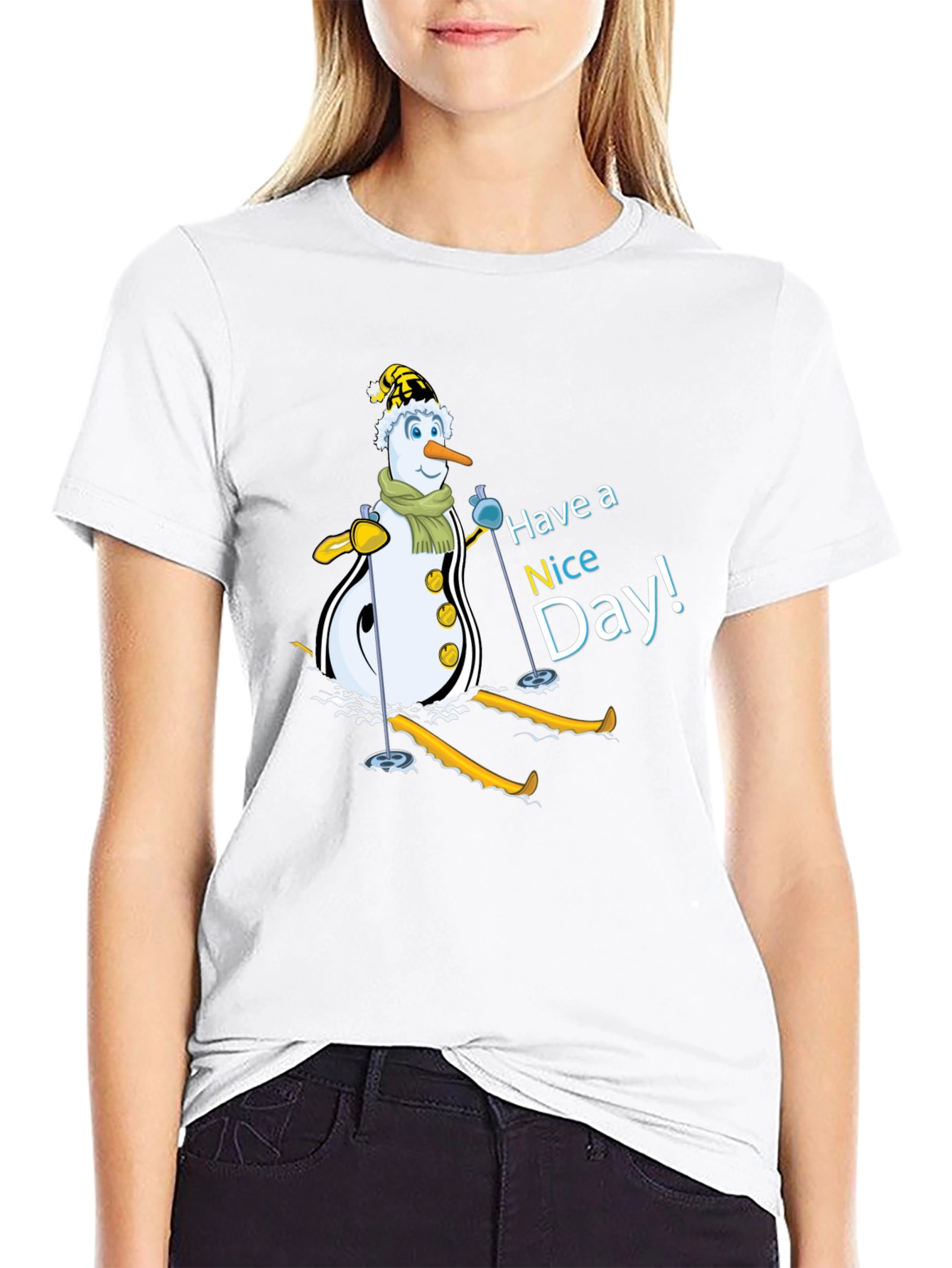 Snowman Skiing T-Shirt - Have a Nice Day!