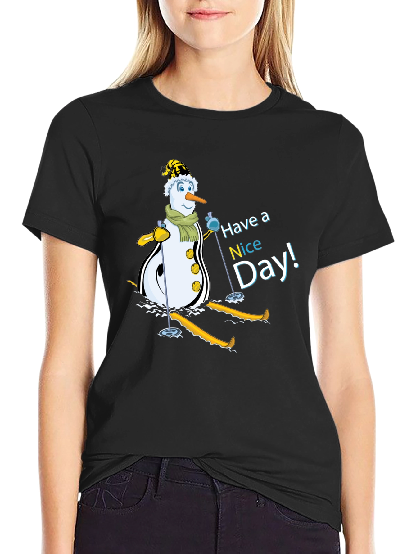 Snowman Skiing T-Shirt - Have a Nice Day!
