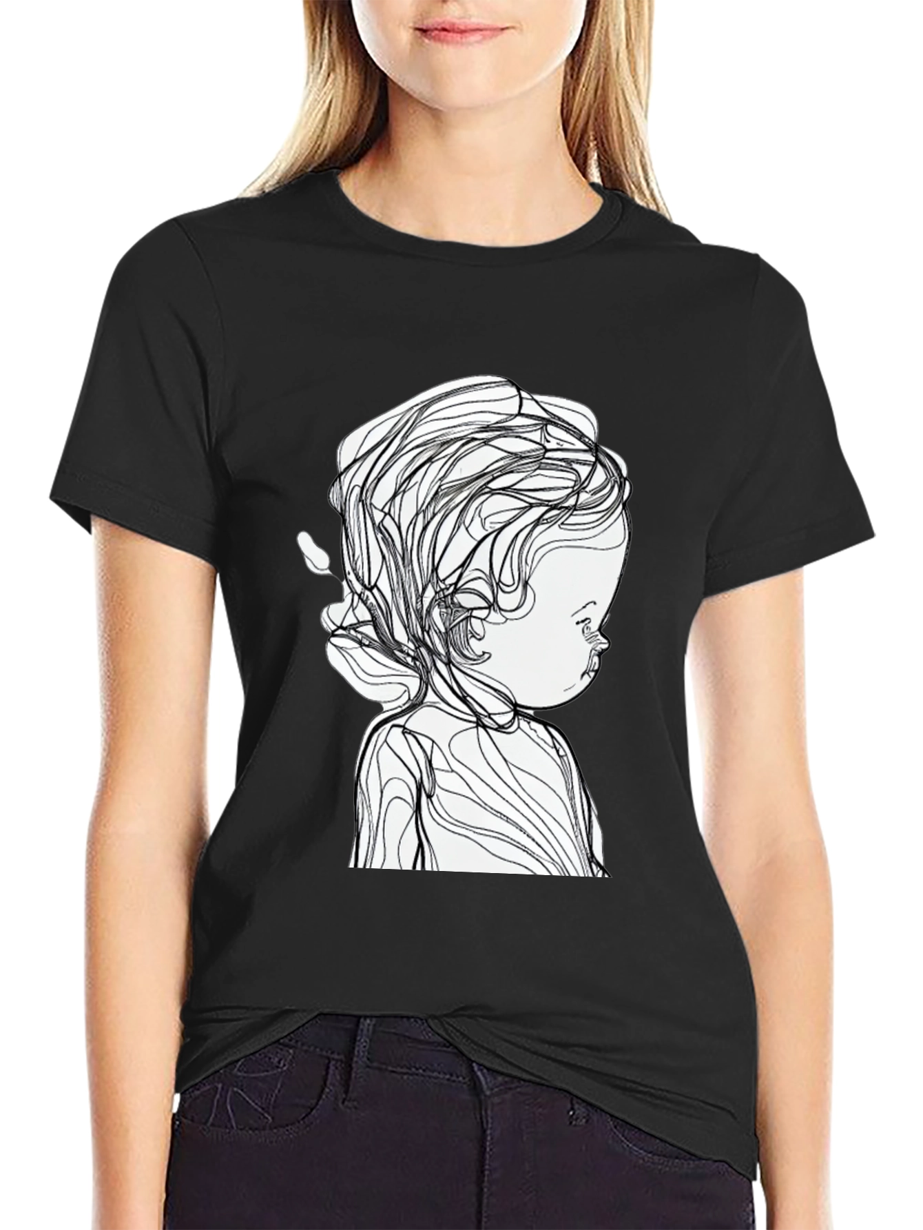 Abstract Baby Line Art Black T-Shirt