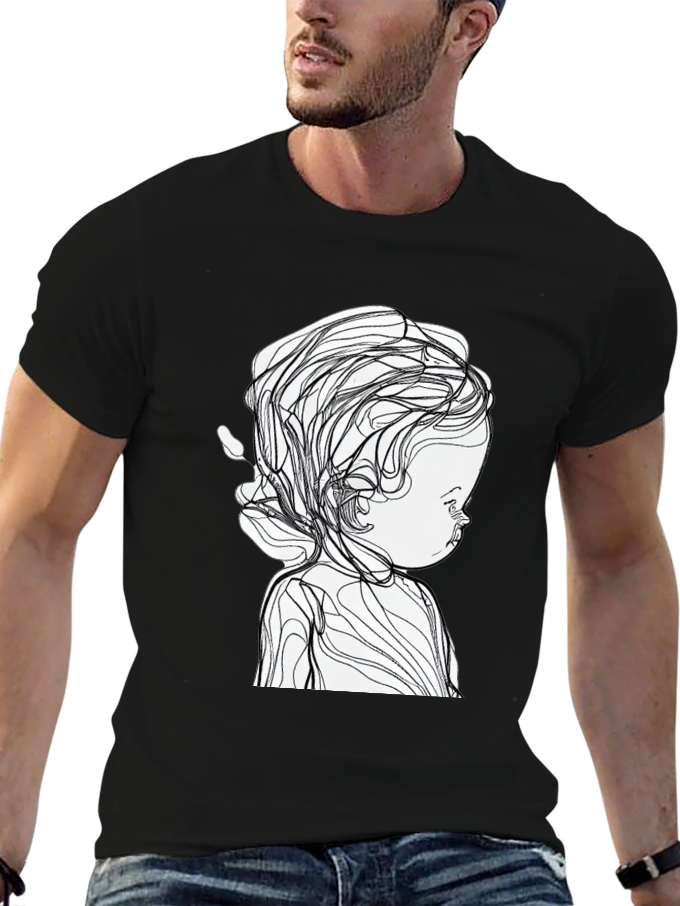 Abstract Baby Line Art Black T-Shirt