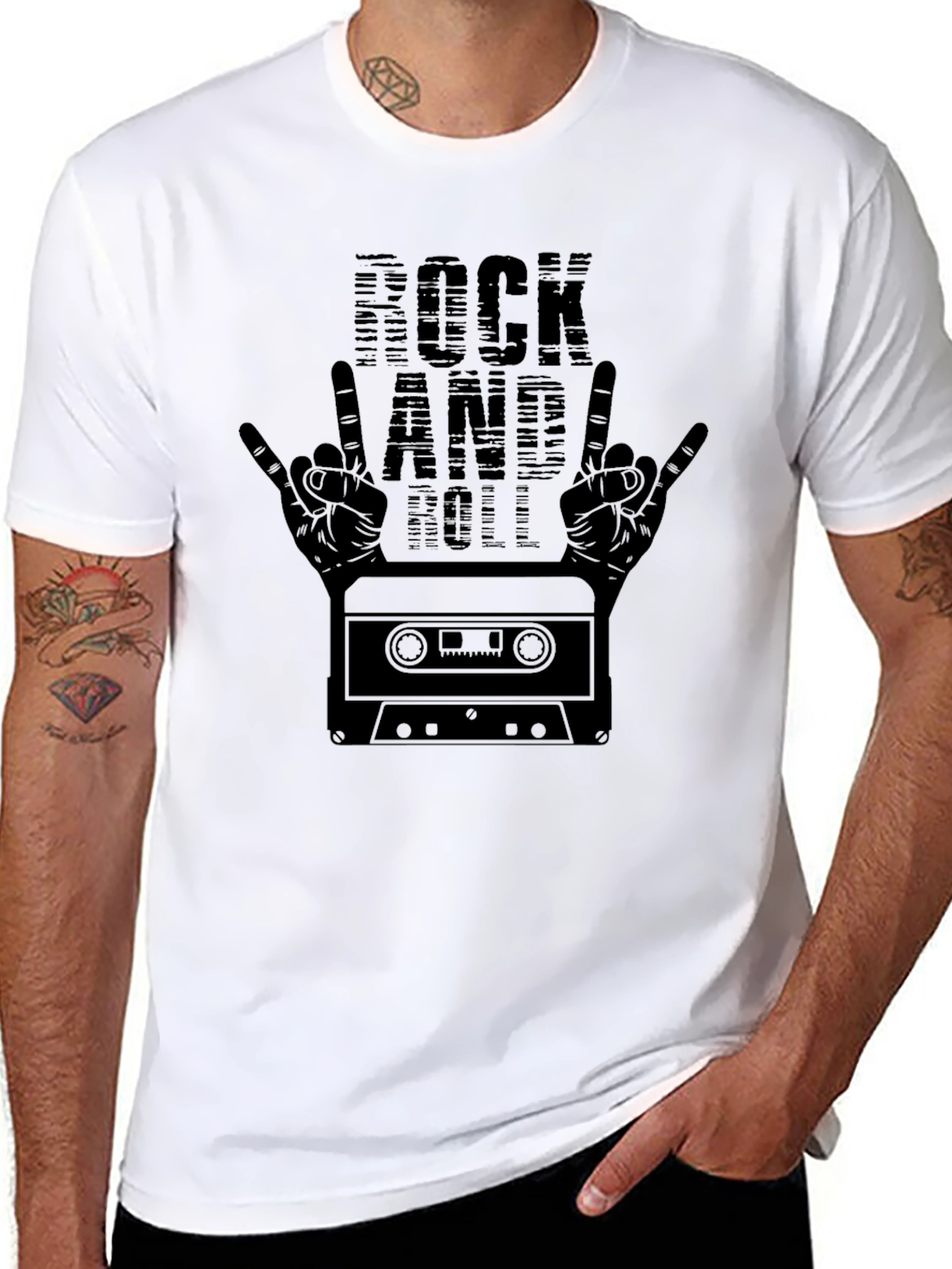 Rock and Roll Cassette Tape Graphic Tee - Black