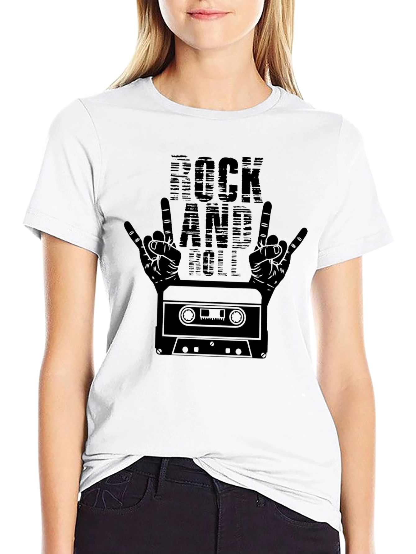 Rock and Roll Cassette Tape Graphic Tee - Black