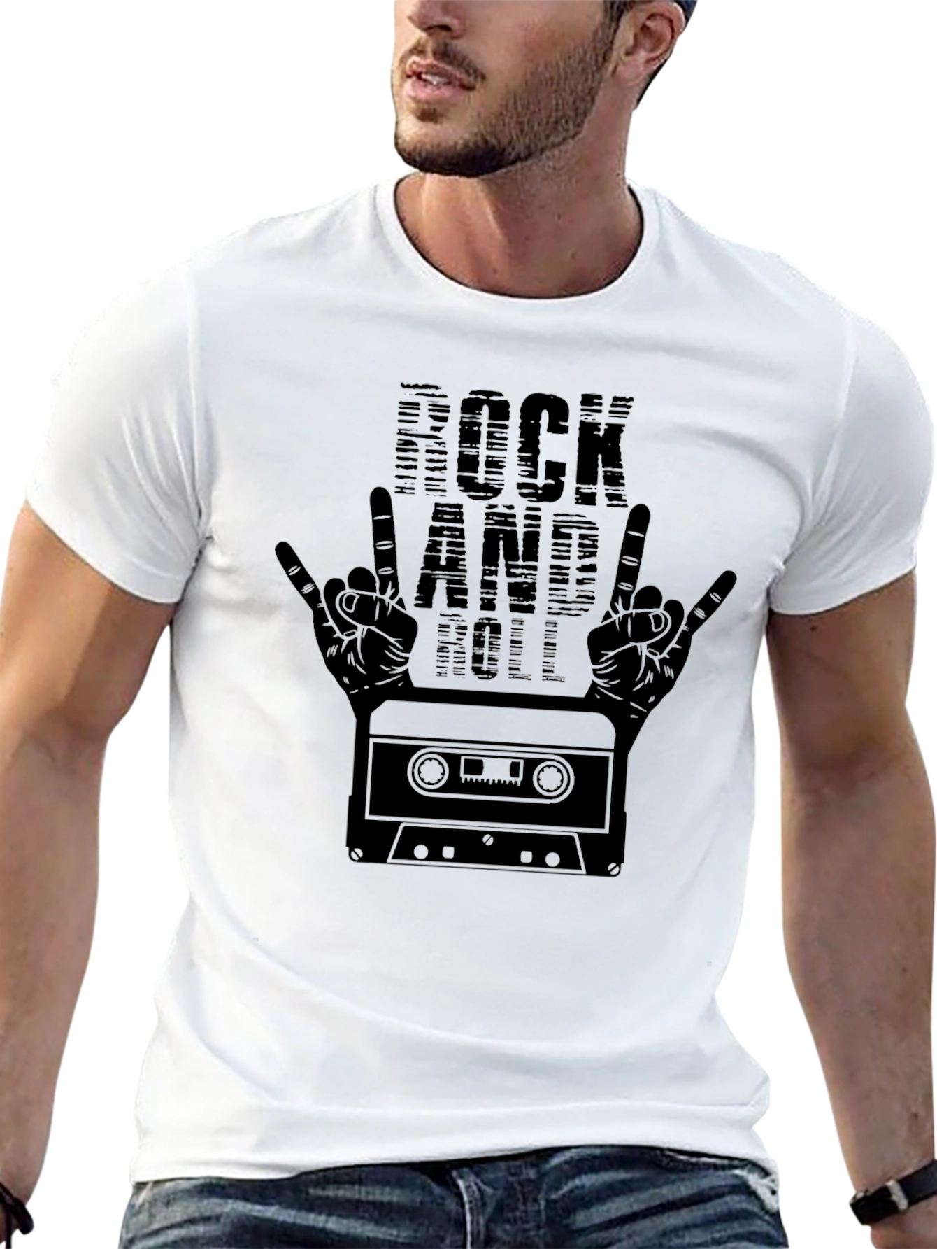 Rock and Roll Cassette Tape Graphic Tee - Black