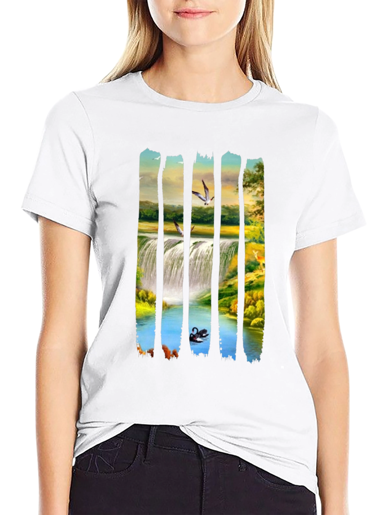 Waterfall Scene Graphic Black Tee