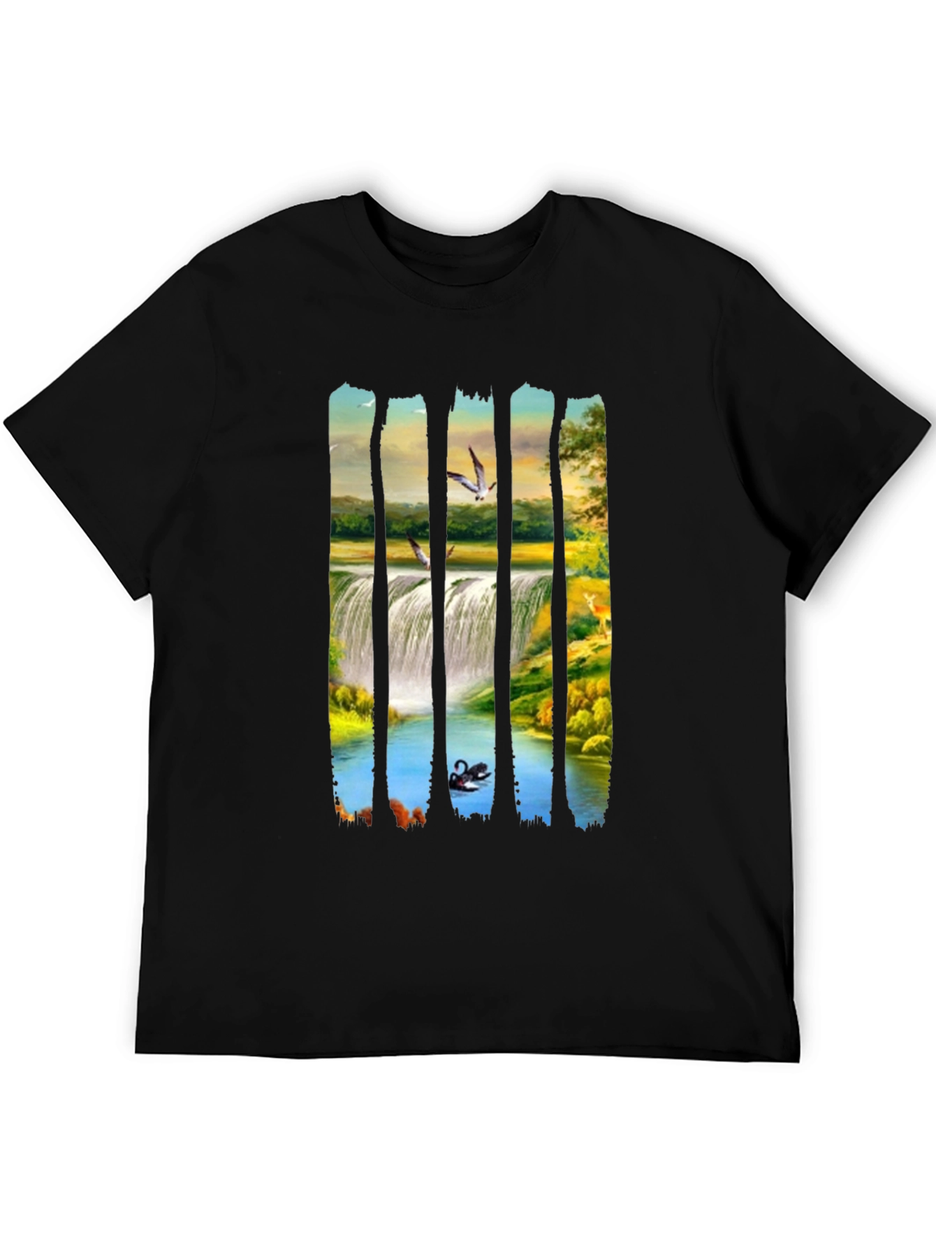Waterfall Scene Graphic Black Tee