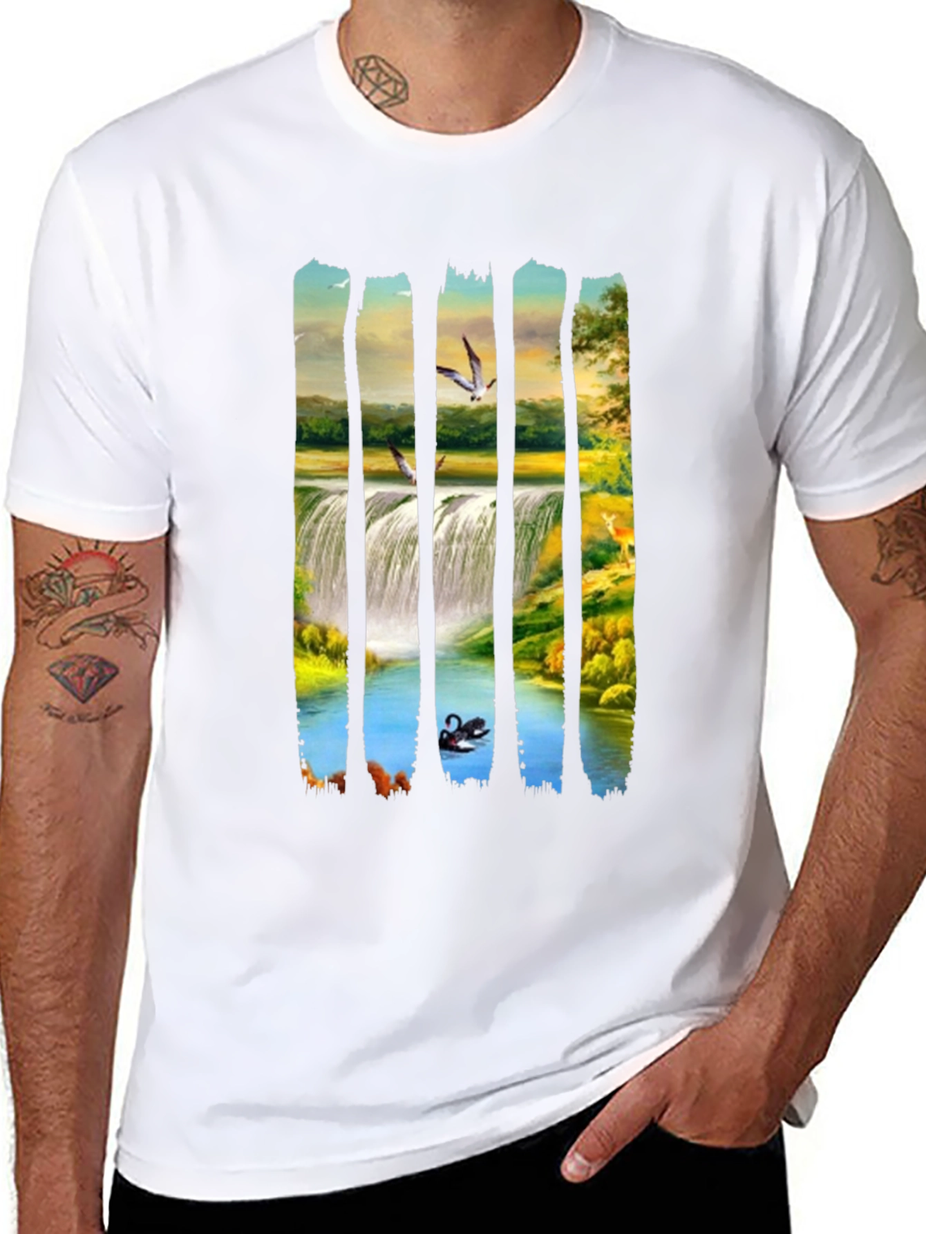 Waterfall Scene Graphic Black Tee
