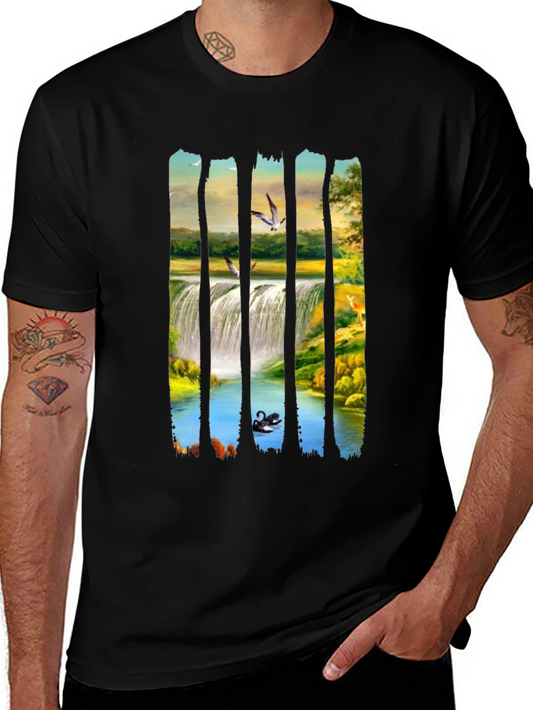 Waterfall Scene Graphic Black Tee
