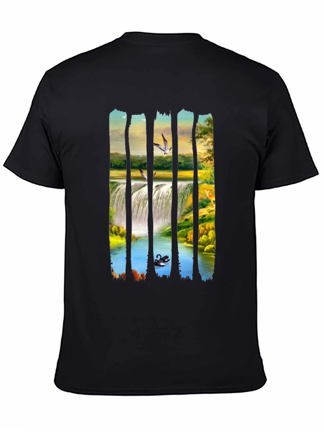 Waterfall Scene Graphic Black Tee