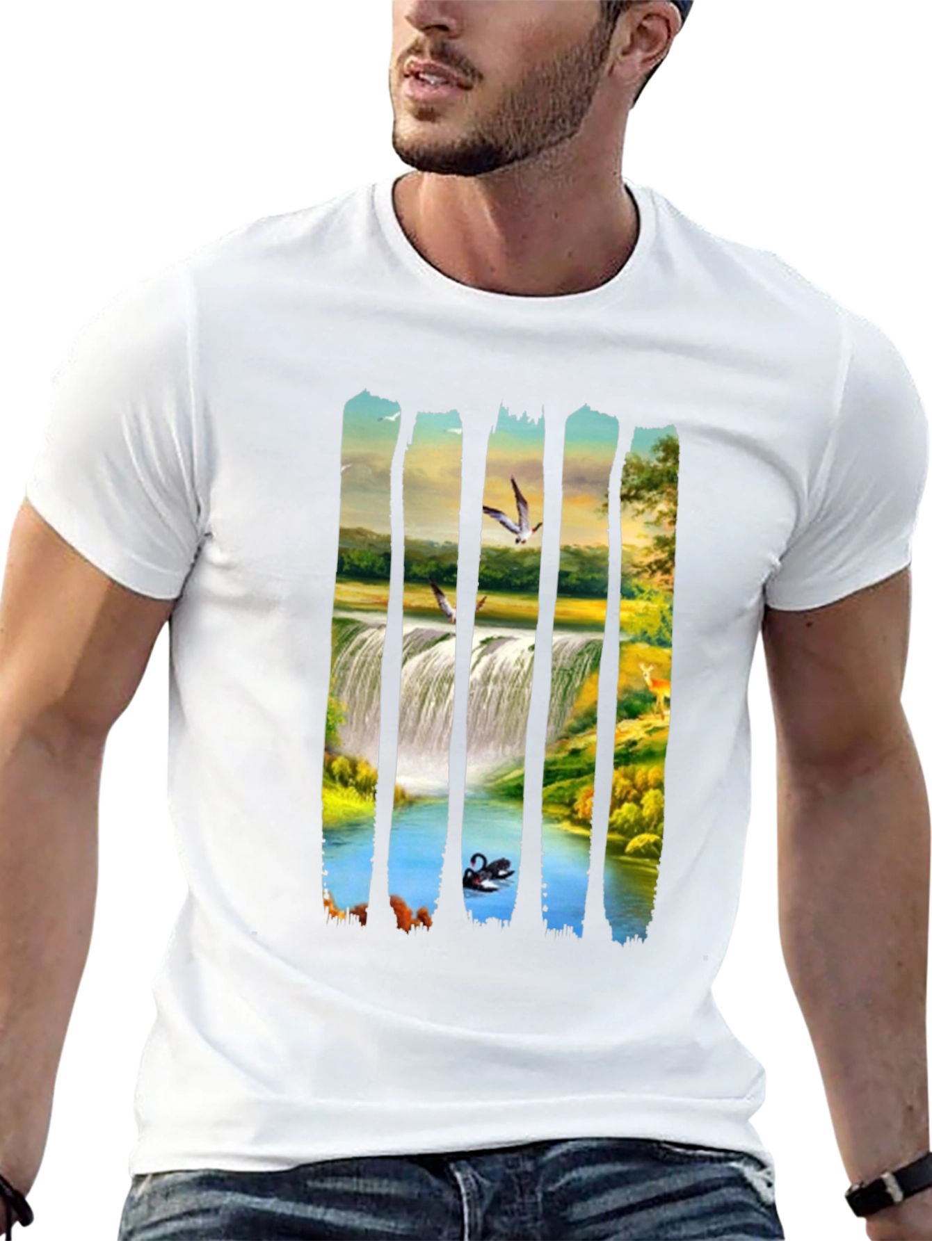 Waterfall Scene Graphic Black Tee
