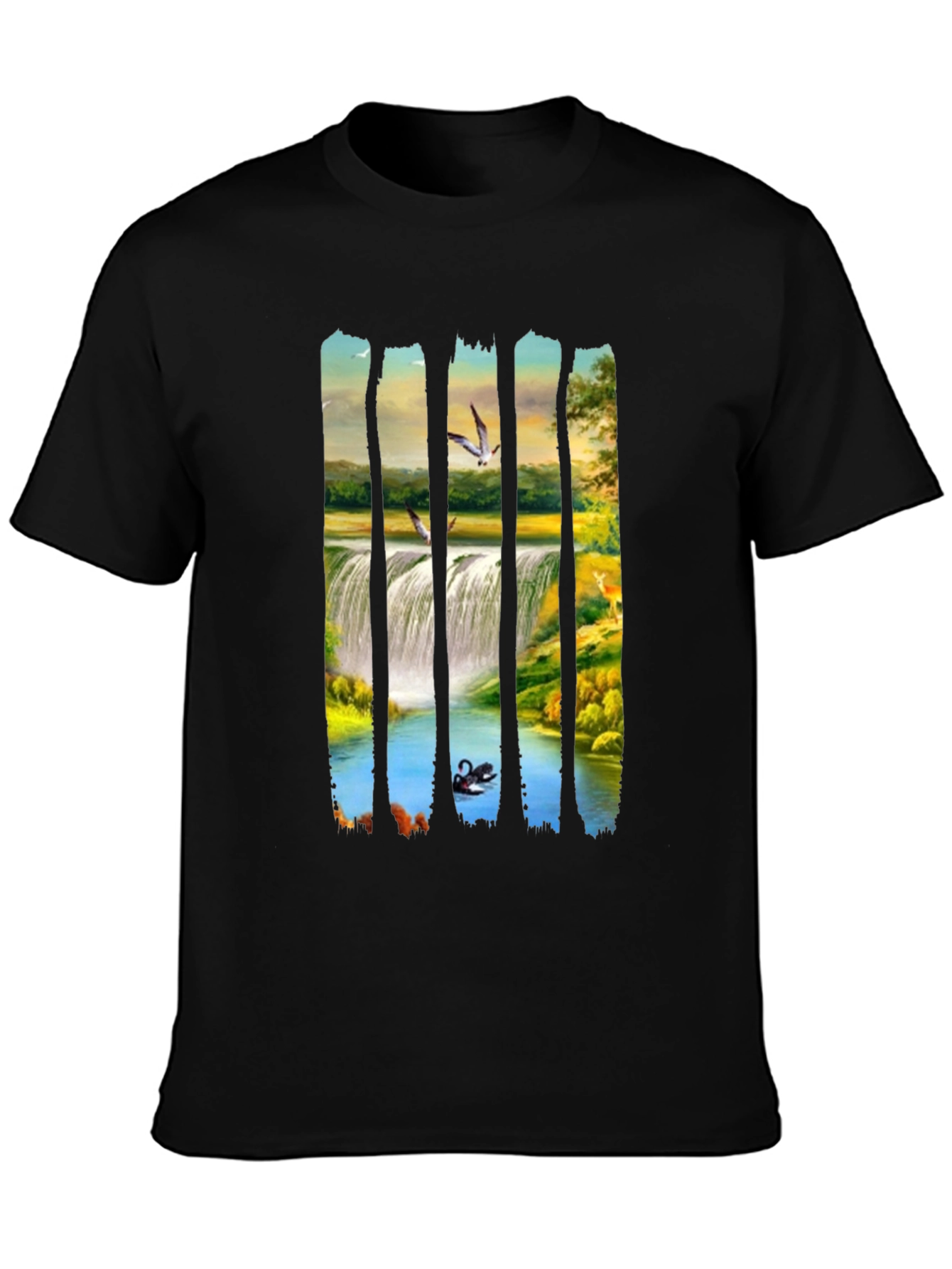 Waterfall Scene Graphic Black Tee