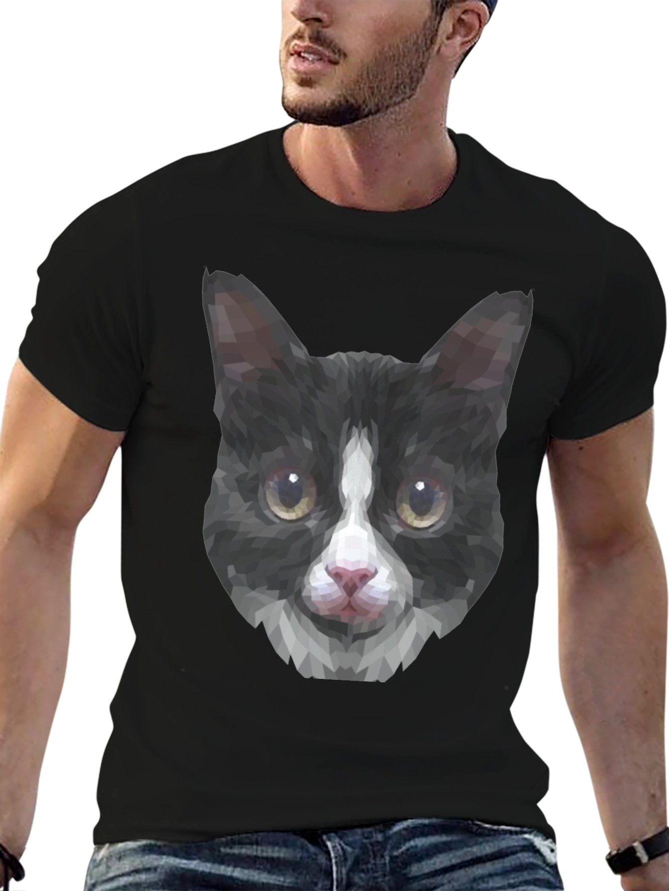 Geometric Cat Tee - Modern Graphic T-Shirt