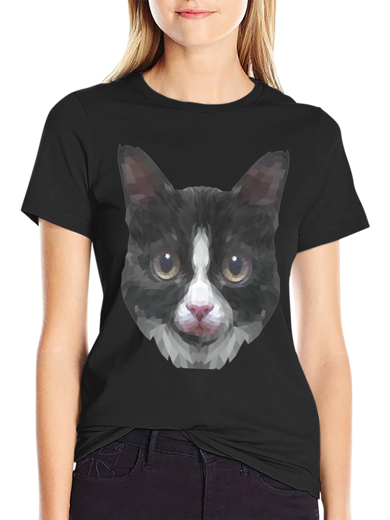 Geometric Cat Tee - Modern Graphic T-Shirt