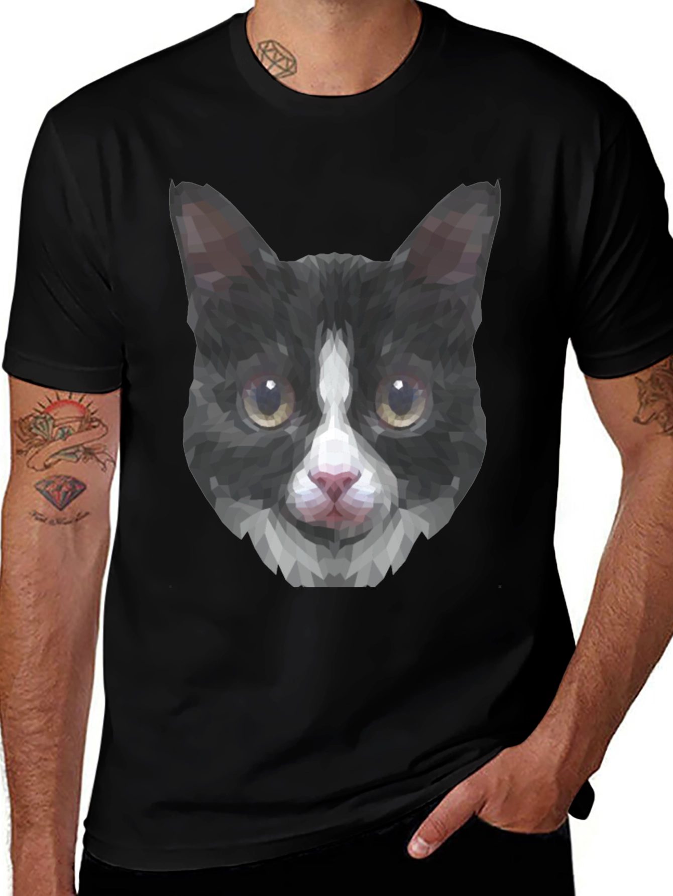 Geometric Cat Tee - Modern Graphic T-Shirt