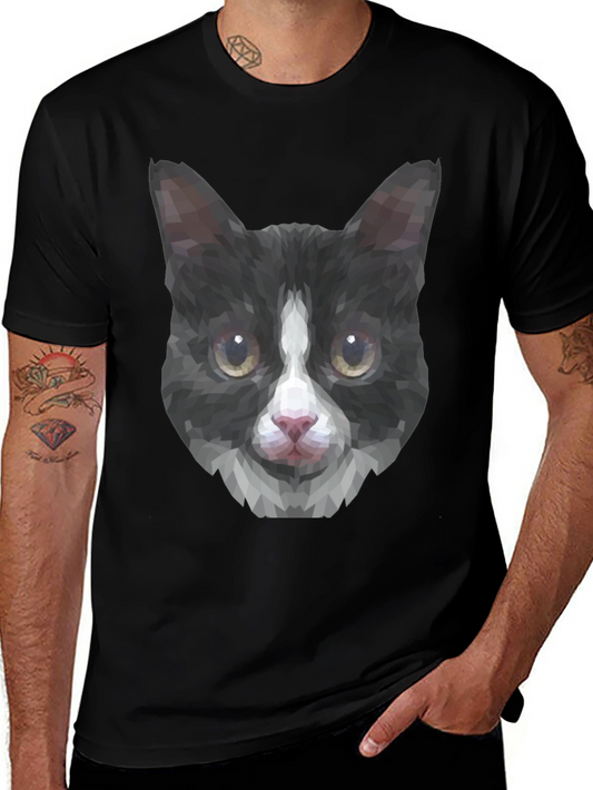 Geometric Cat Tee - Modern Graphic T-Shirt