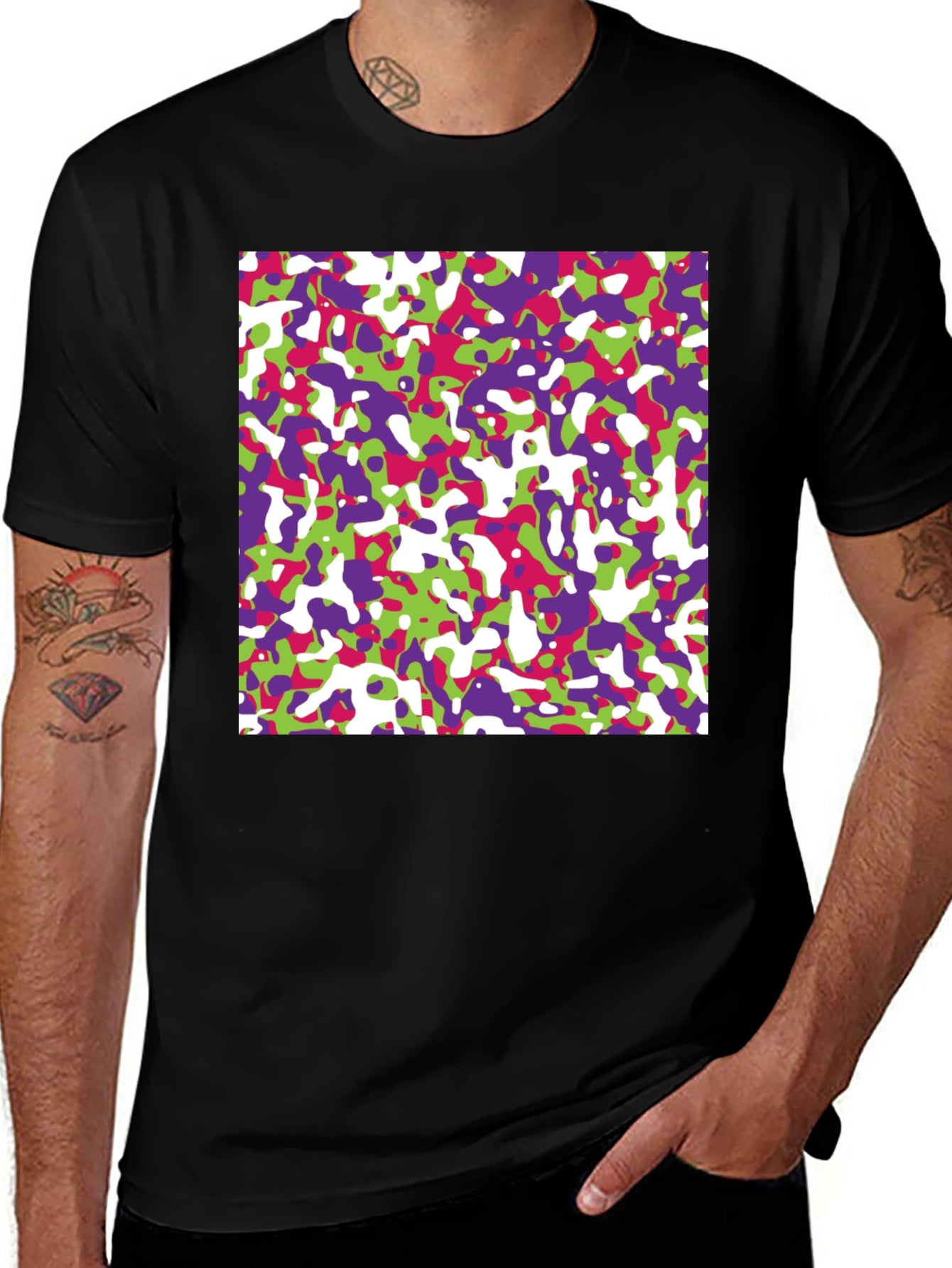 Abstract Camo Print Black T-Shirt