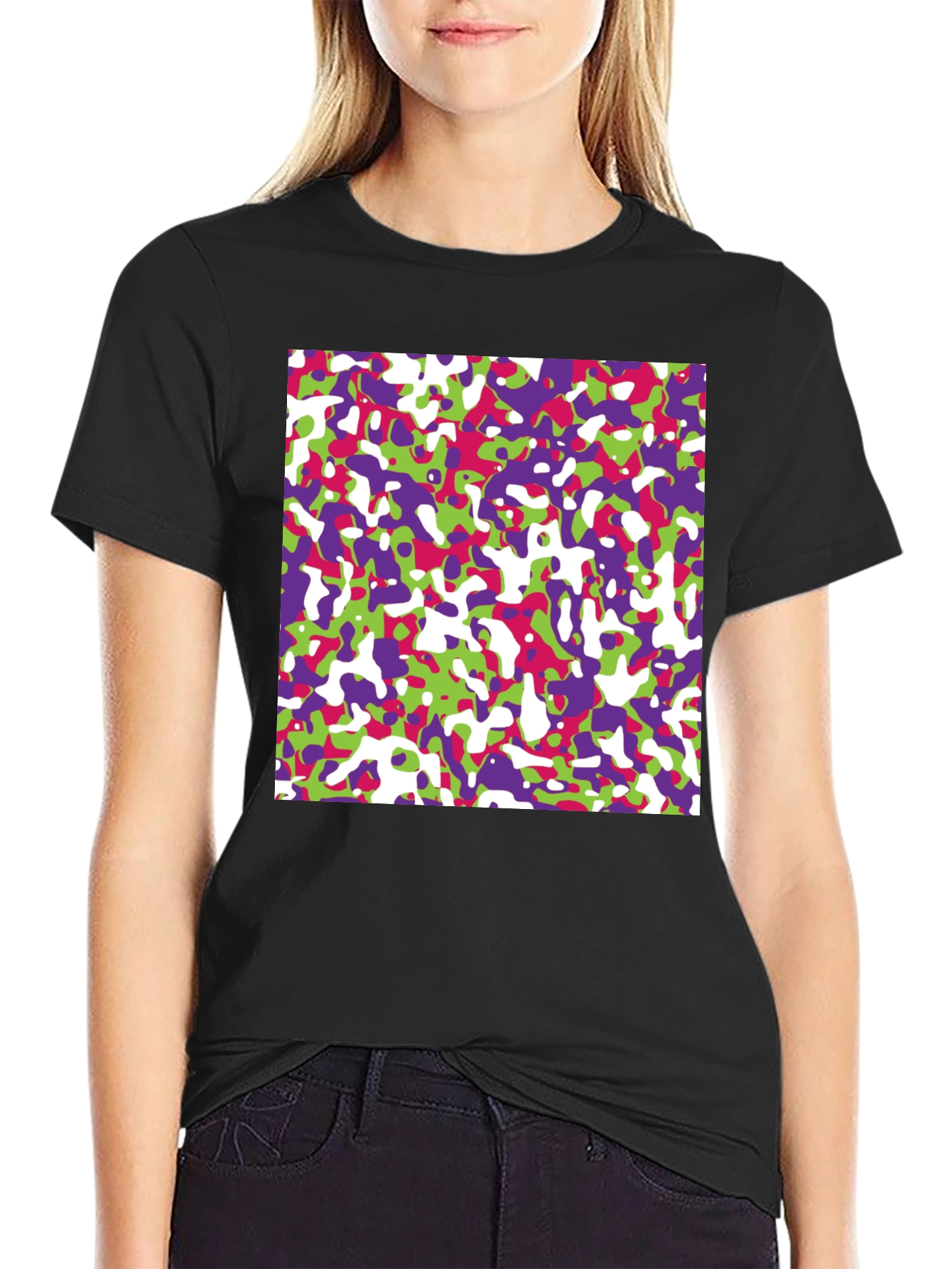 Abstract Camo Print Black T-Shirt