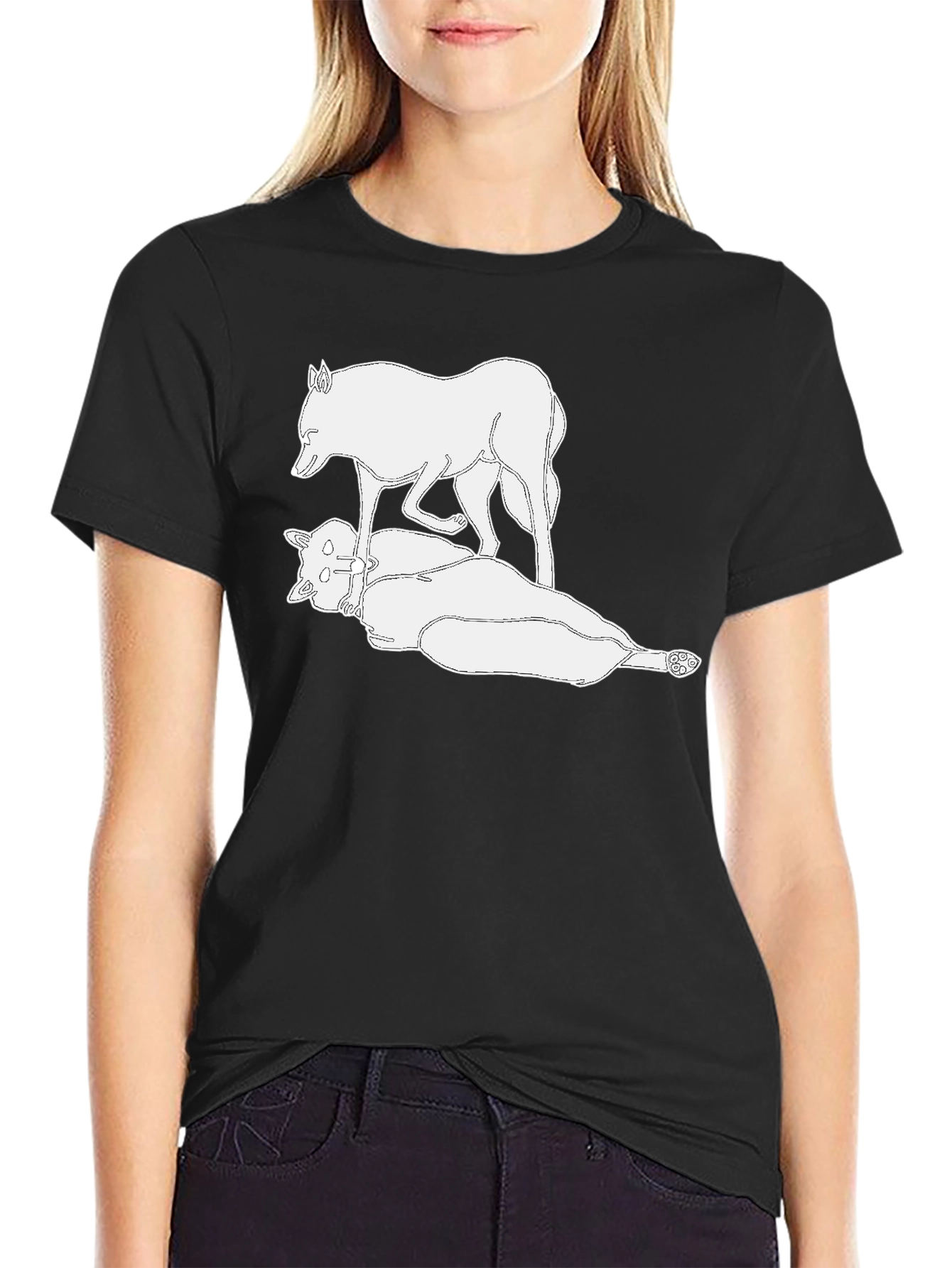 Black T-Shirt with White Wolf Design