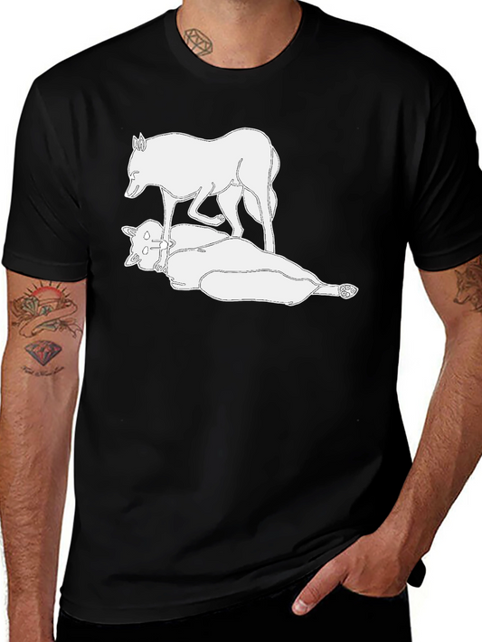 Black T-Shirt with White Wolf Design