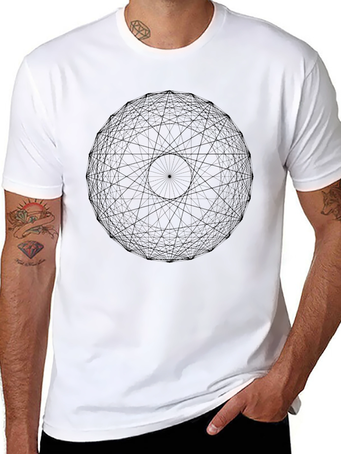 Geometric Line Art Black Graphic Tee
