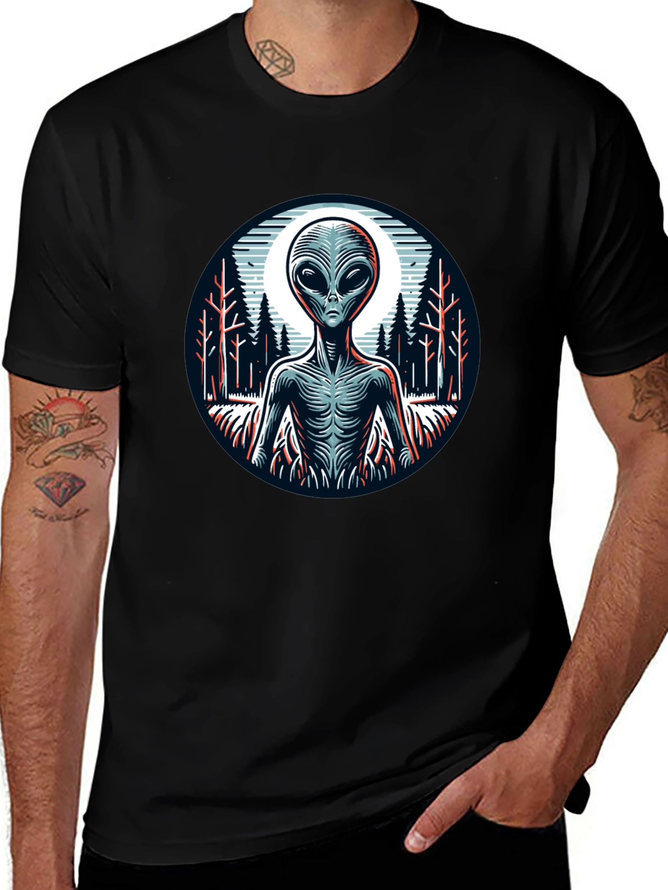 Alien Graphic Print Black T-Shirt