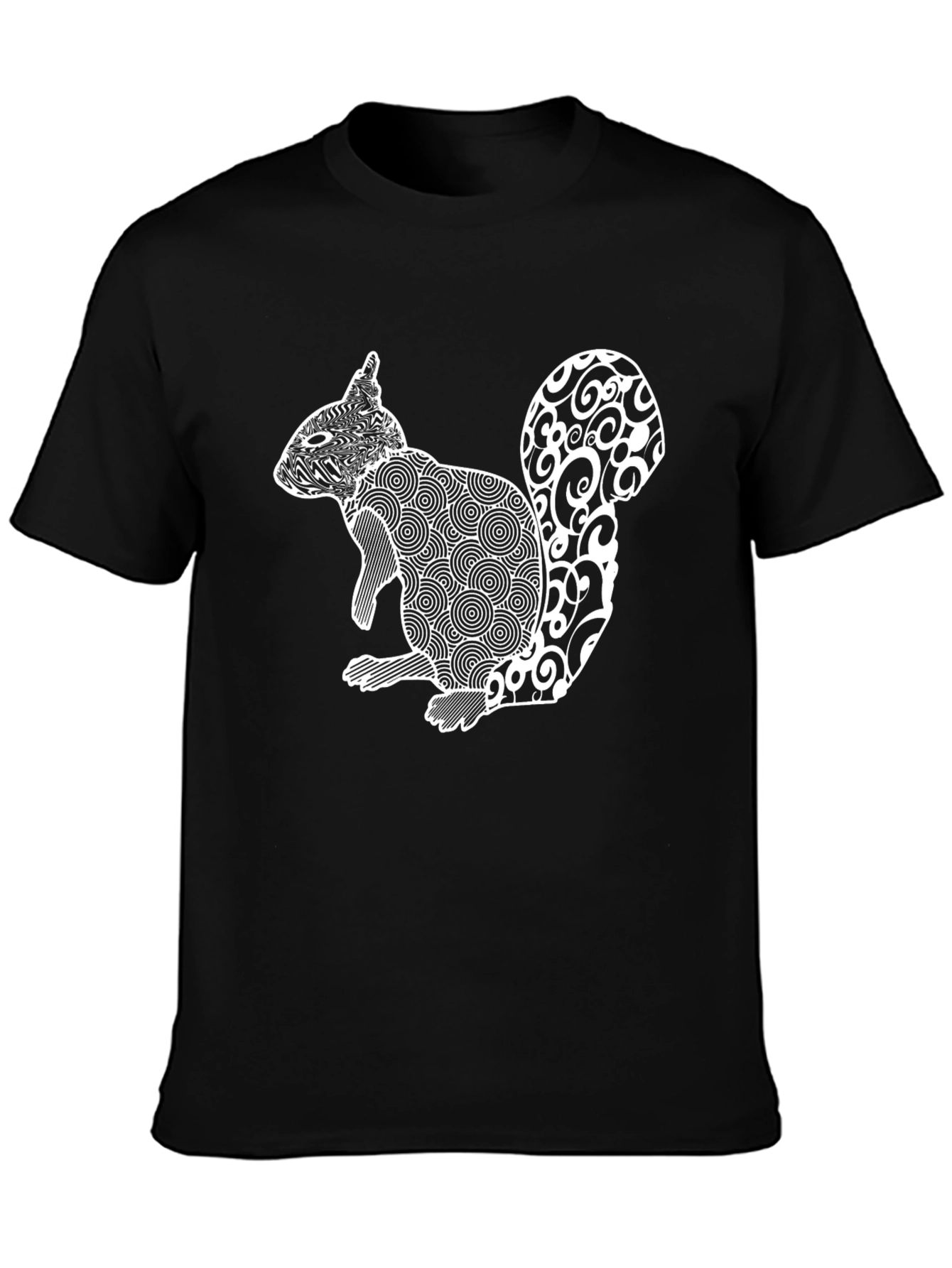 Abstract Squirrel Graphic Print Tee - Black