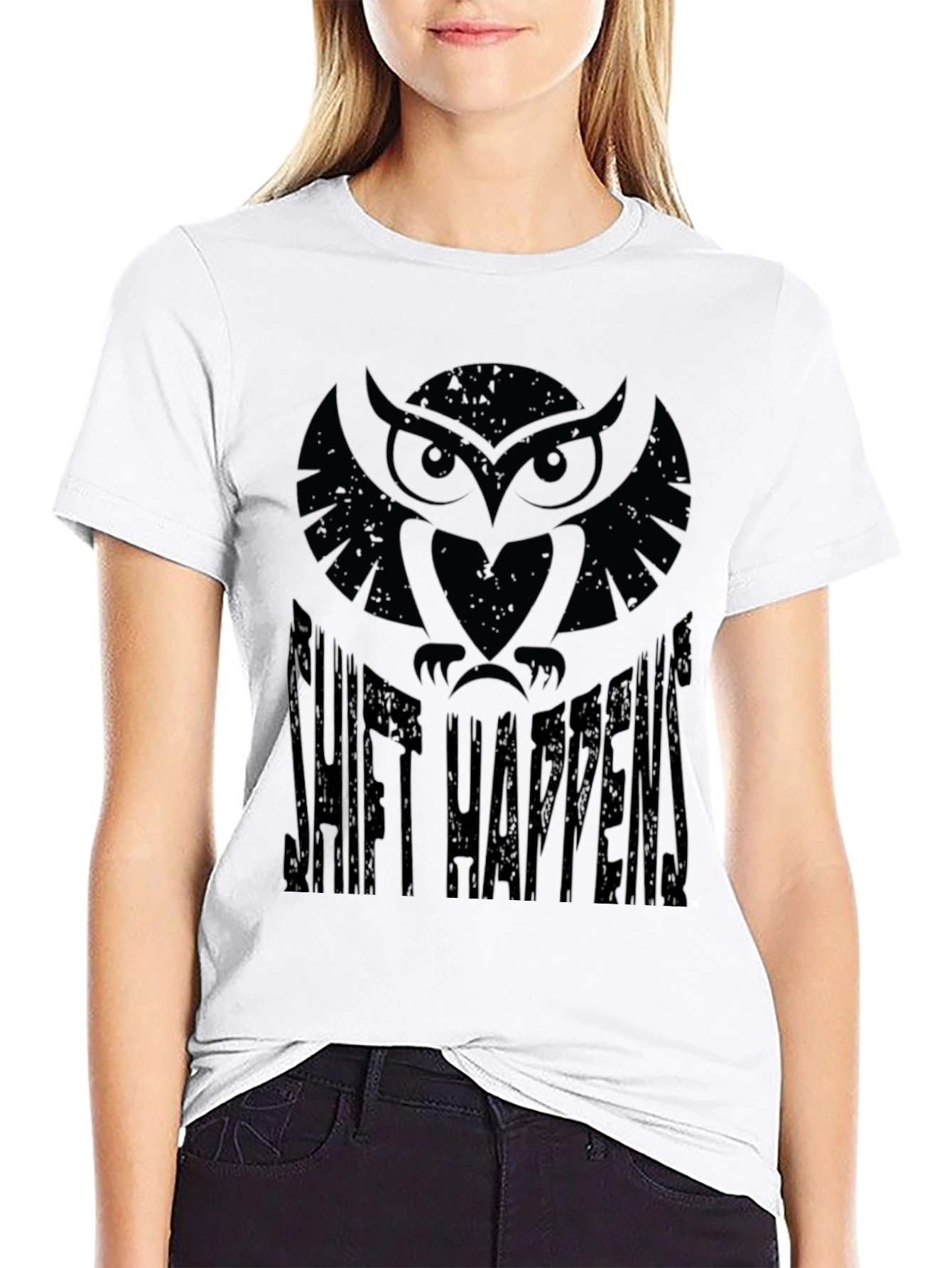 Shift Happens Owl Graphic Print Mens T-Shirt