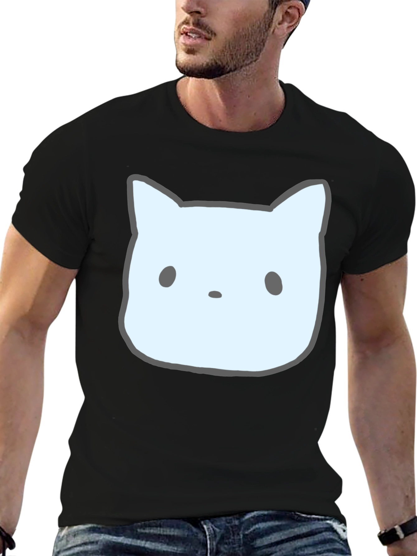 Cute Cat Face Graphic Tee - Unisex Black T-Shirt