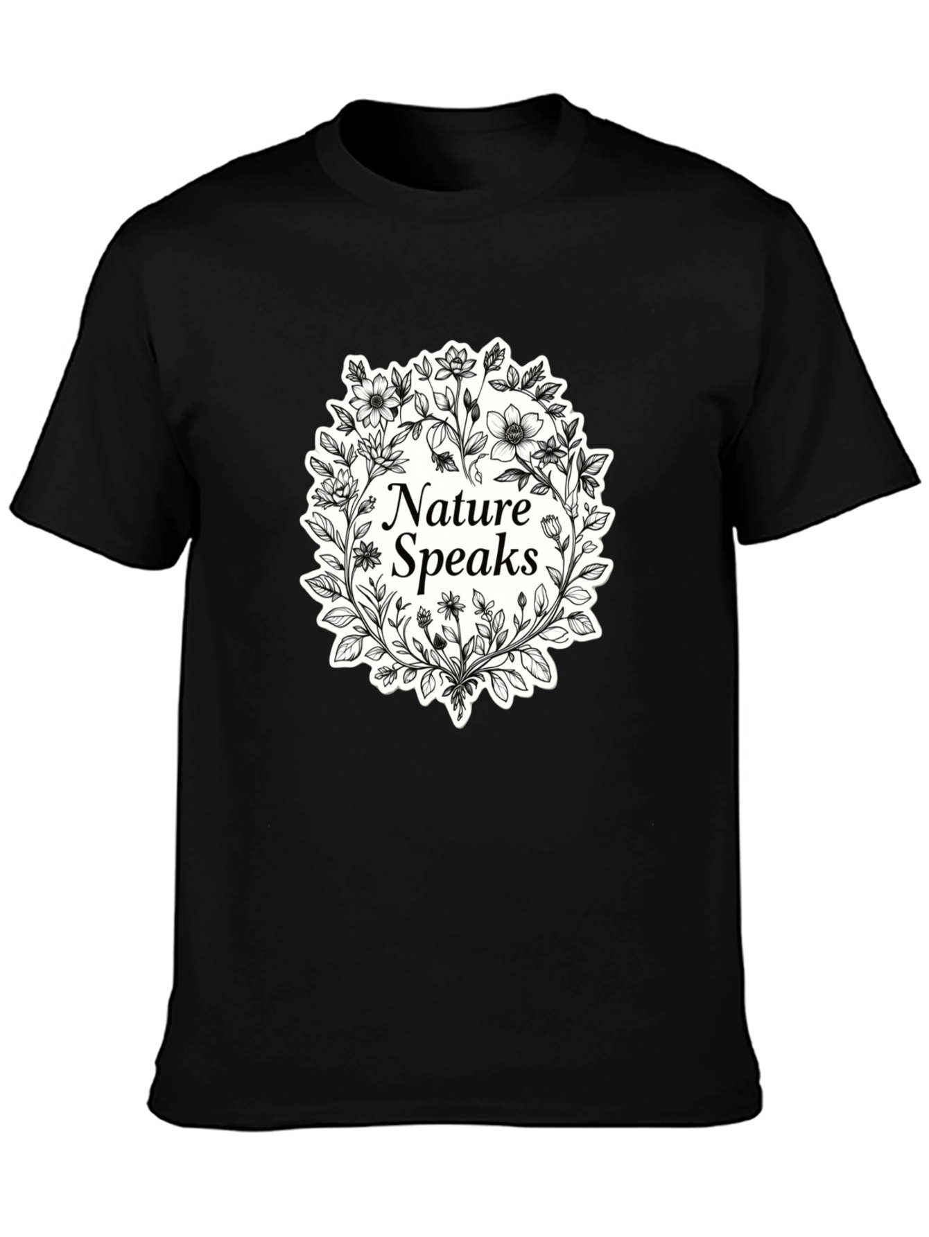 Nature Speaks Black T-Shirt - Floral Design